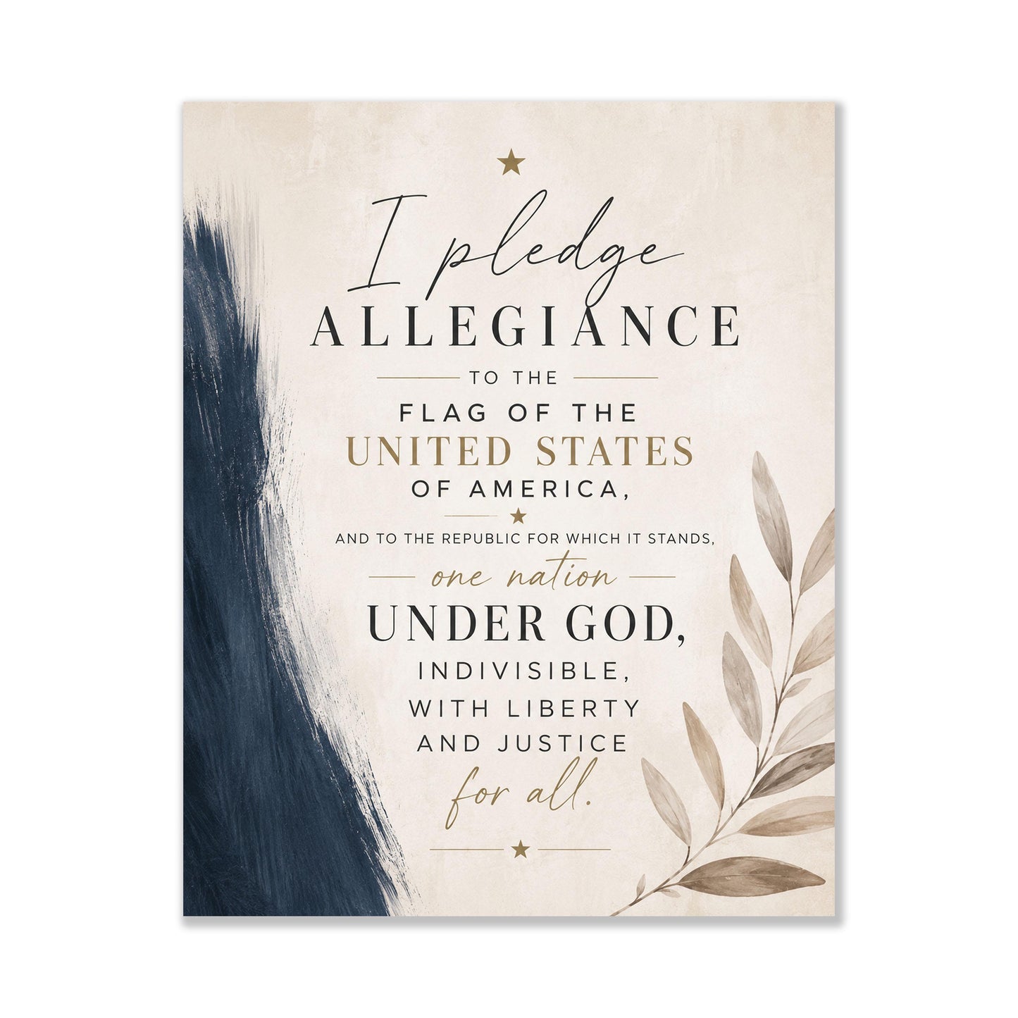 Pledge of Allegiance Wall Art Print | Neutral Patriotic Decor | Modern Americana Typography | Faith and Liberty Home Decor
