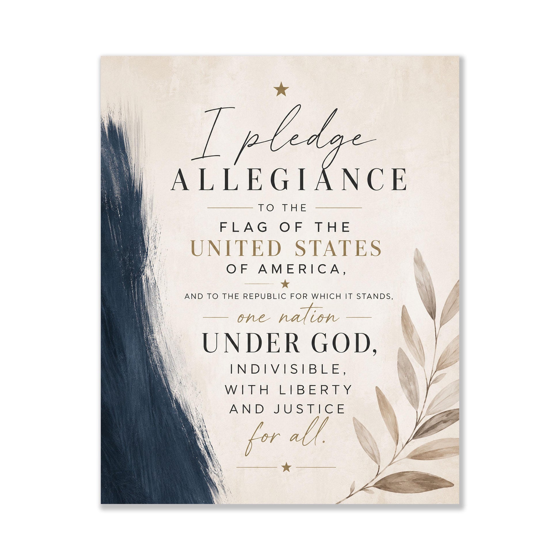 Pledge of Allegiance Wall Art Print | Neutral Patriotic Decor | Modern Americana Typography | Faith and Liberty Home Decor
