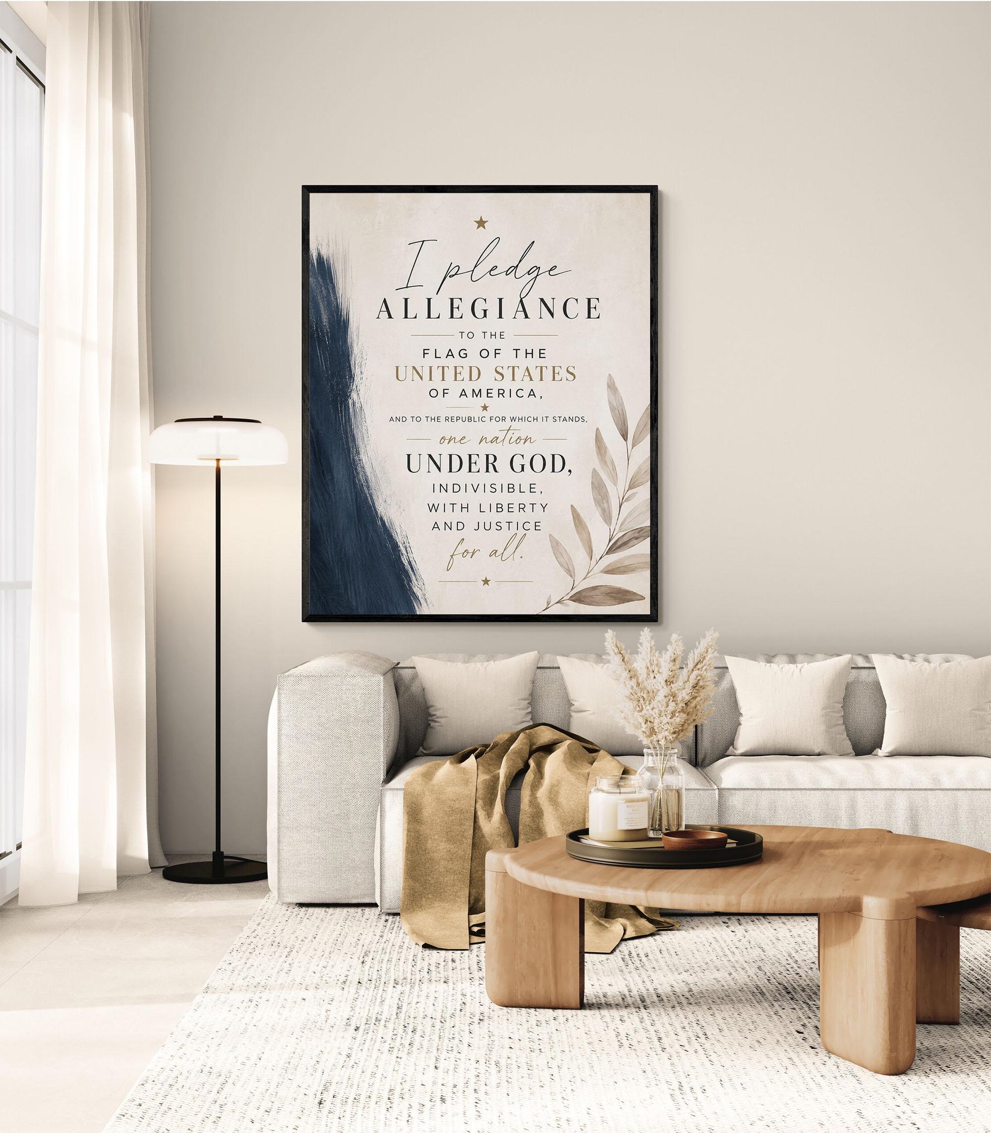 Pledge of Allegiance Wall Art Print | Neutral Patriotic Decor | Modern Americana Typography | Faith and Liberty Home Decor