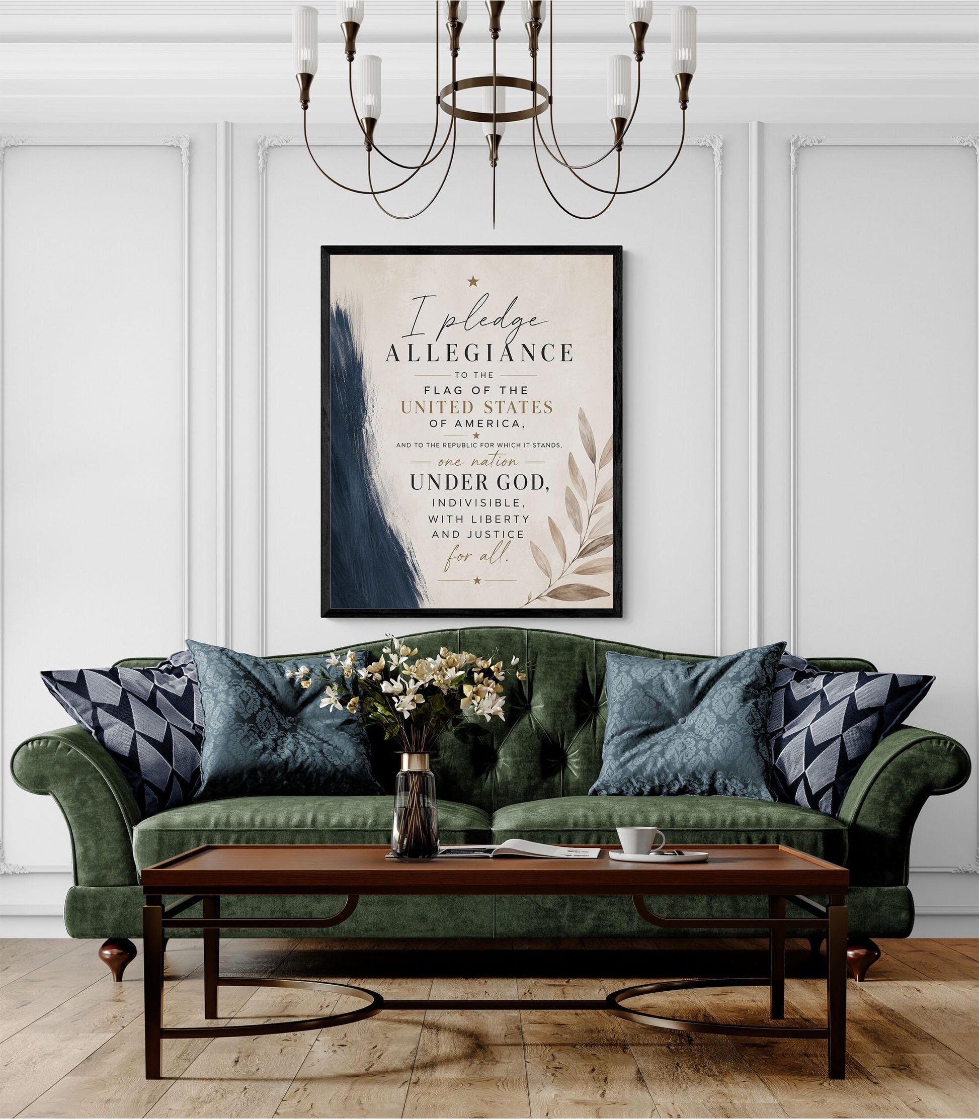 Pledge of Allegiance Wall Art Print | Neutral Patriotic Decor | Modern Americana Typography | Faith and Liberty Home Decor