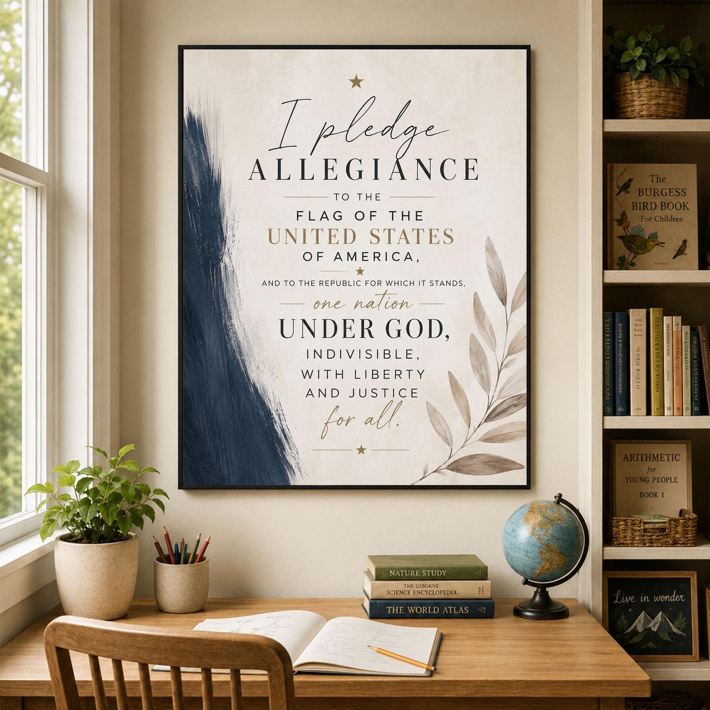 Pledge of Allegiance Wall Art Print | Neutral Patriotic Decor | Modern Americana Typography | Faith and Liberty Home Decor