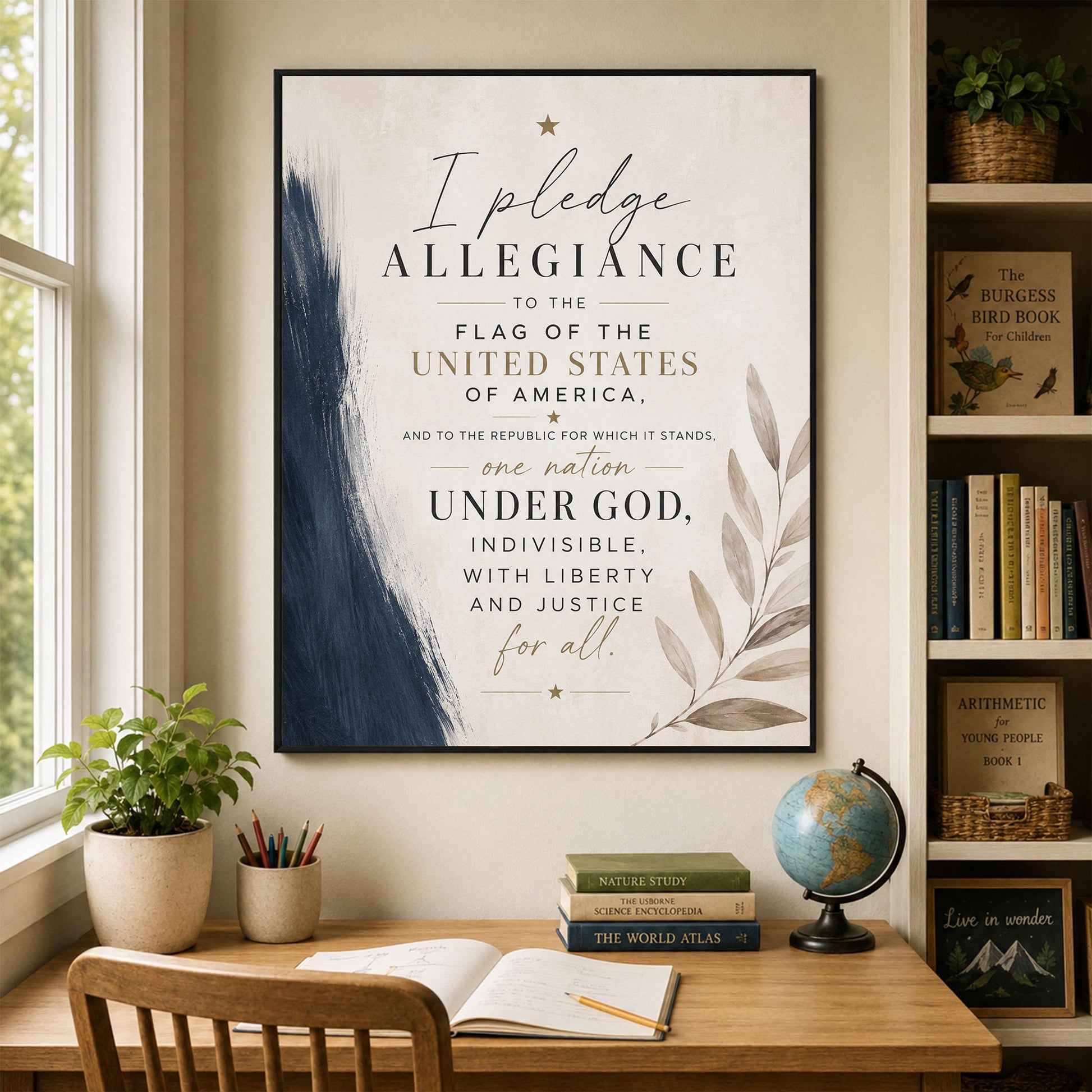 Pledge of Allegiance Wall Art Print | Neutral Patriotic Decor | Modern Americana Typography | Faith and Liberty Home Decor