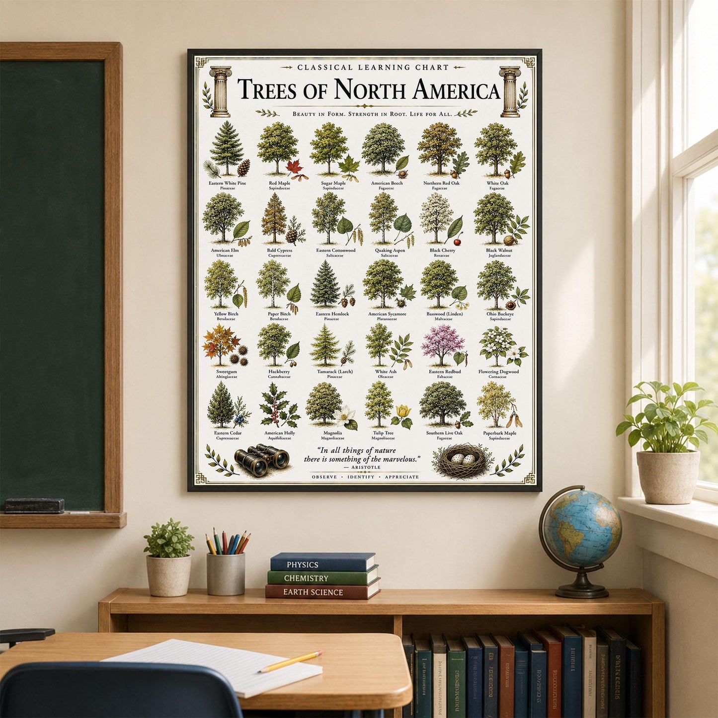 Trees of North America Chart Wall Art Print, Classical Learning Poster, Teacher Classroom Reference, Homeschool, Science Room Decor