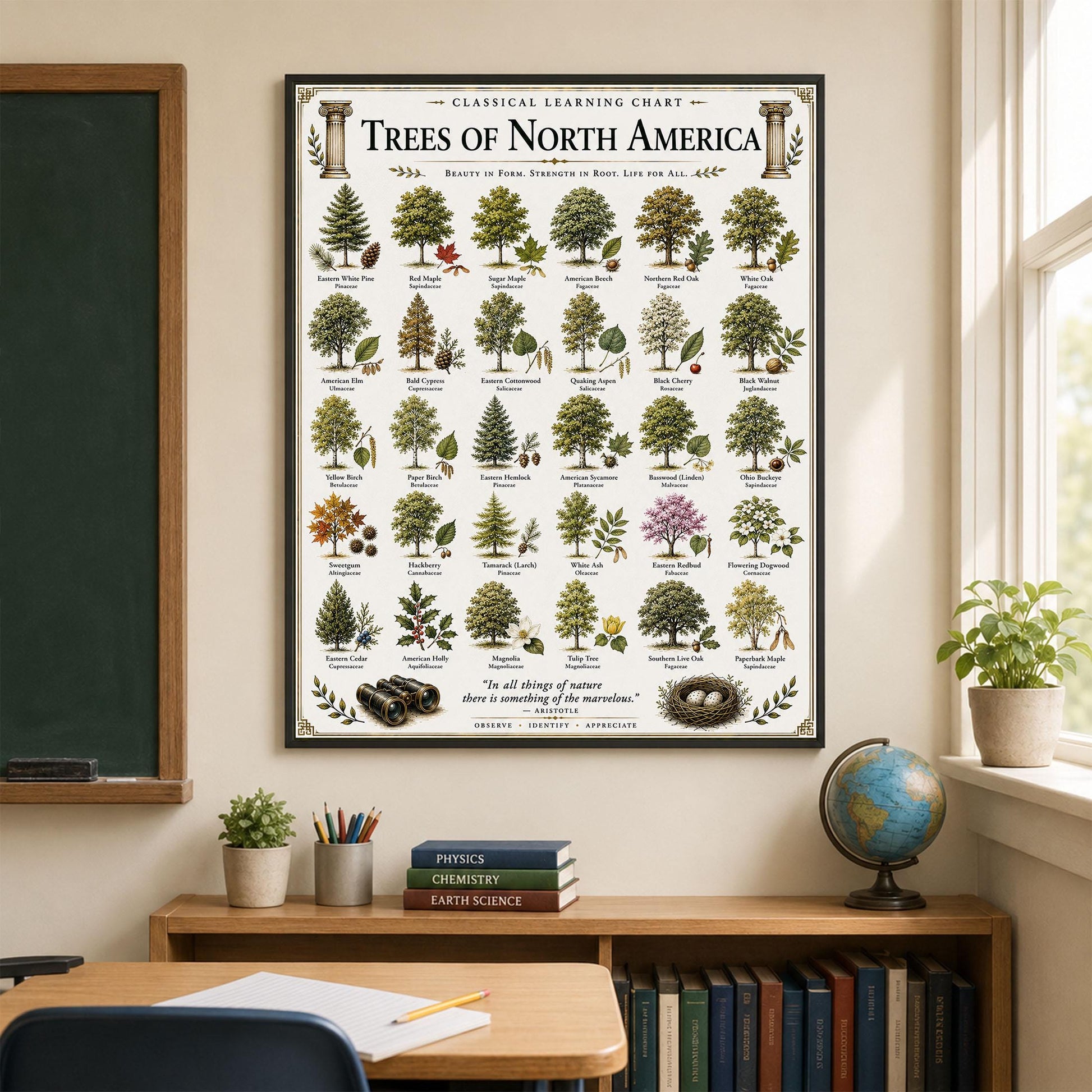 Trees of North America Chart Wall Art Print, Classical Learning Poster, Teacher Classroom Reference, Homeschool, Science Room Decor