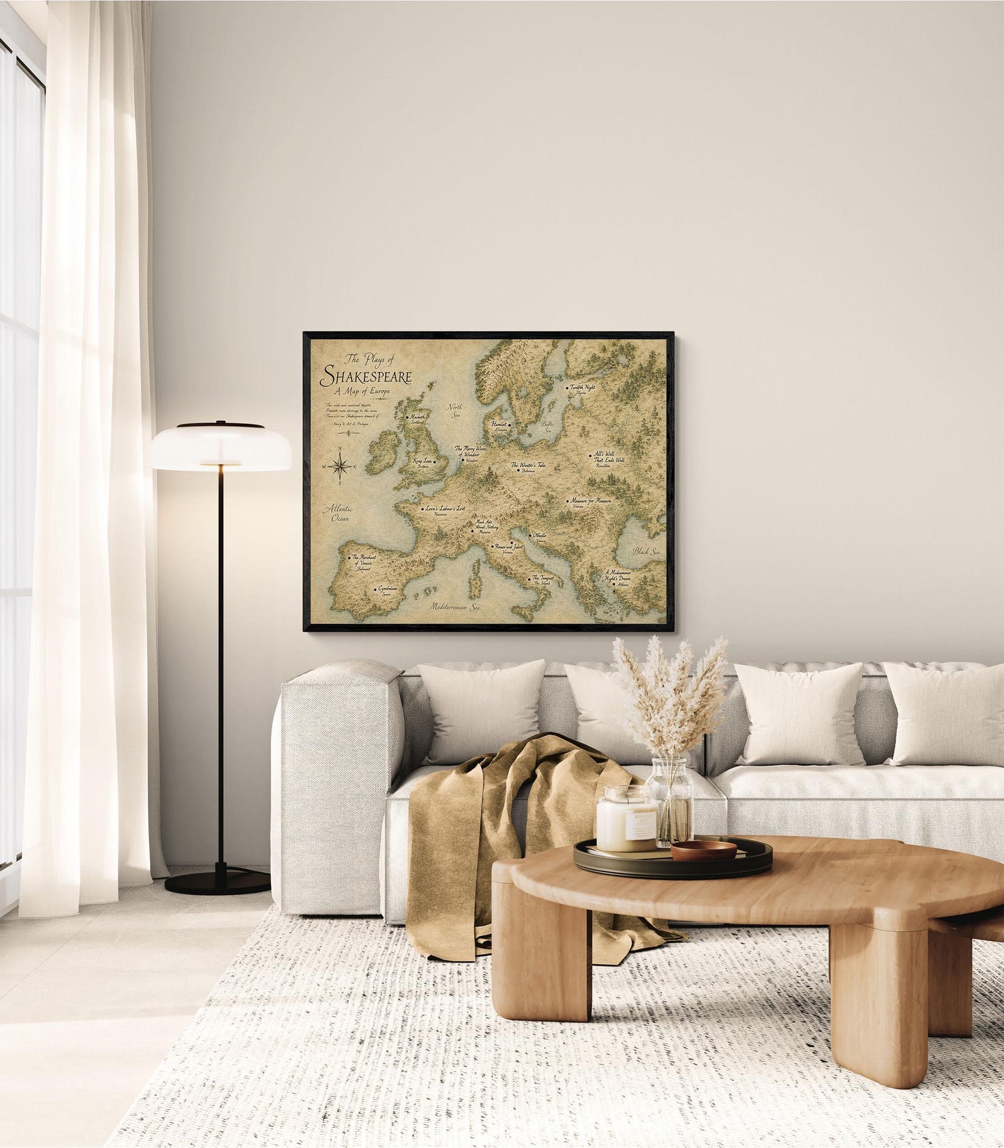 Shakespeare Plays Map of Europe Wall Art Print | Literary Poster | English Teacher Gift | Classroom Home Decor