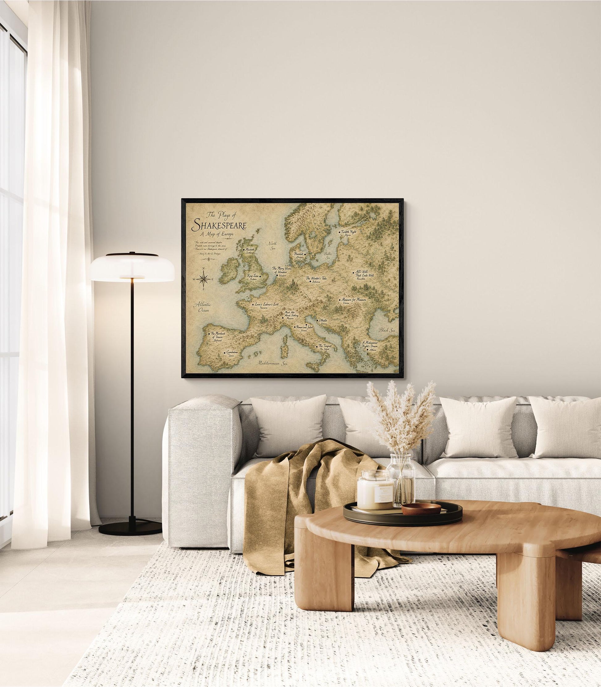 Shakespeare Plays Map of Europe Wall Art Print | Literary Poster | English Teacher Gift | Classroom Home Decor