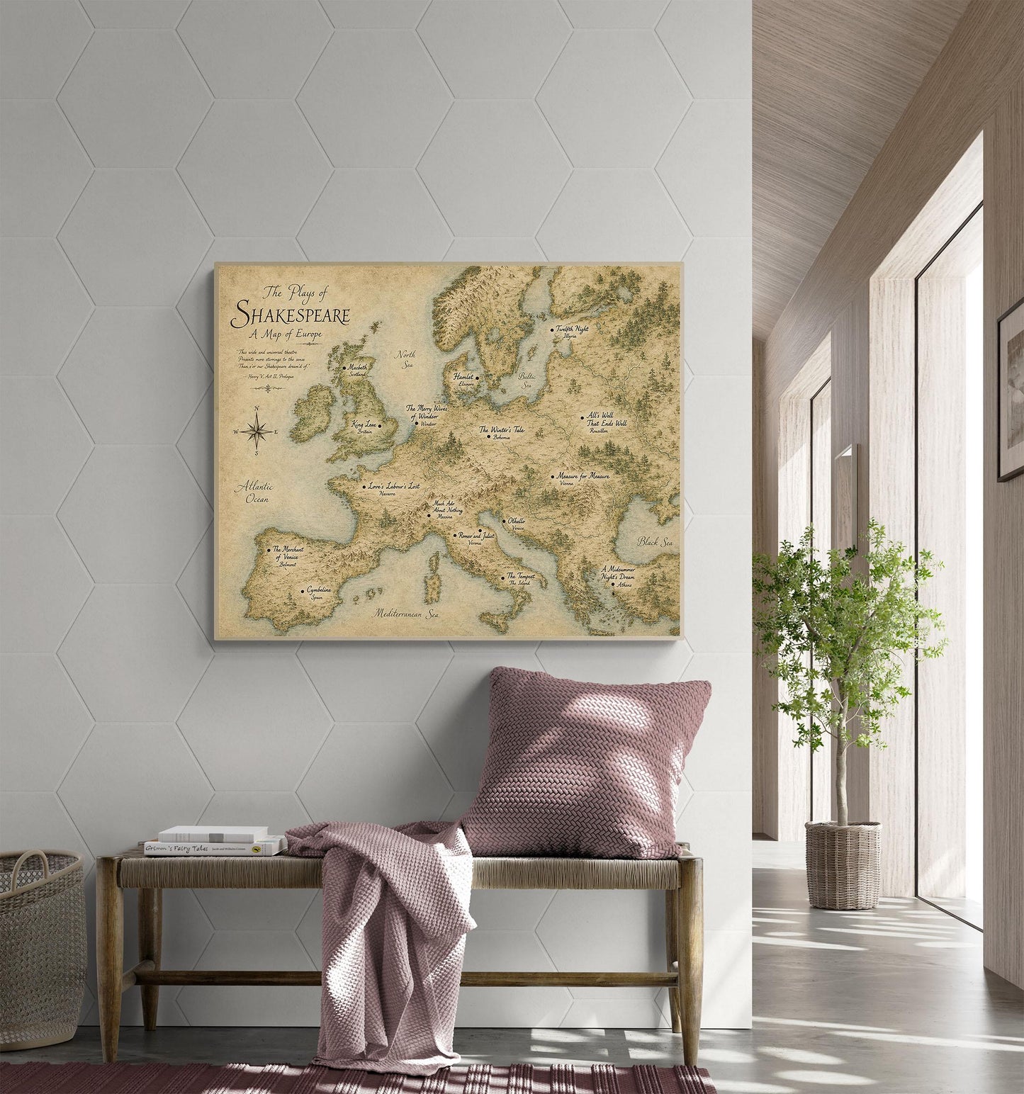 Shakespeare Plays Map of Europe Wall Art Print | Literary Poster | English Teacher Gift | Classroom Home Decor