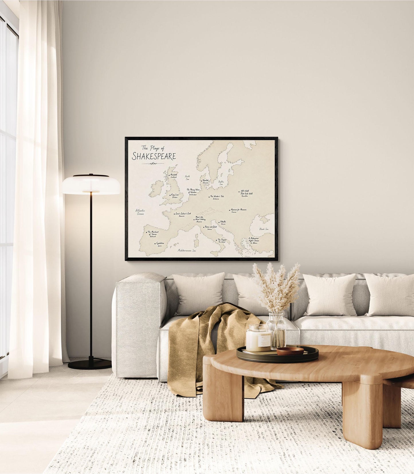 Shakespeare Plays Map of Europe Wall Art Print | Literary Poster | English Teacher Gift | Classroom Simple Home Decor