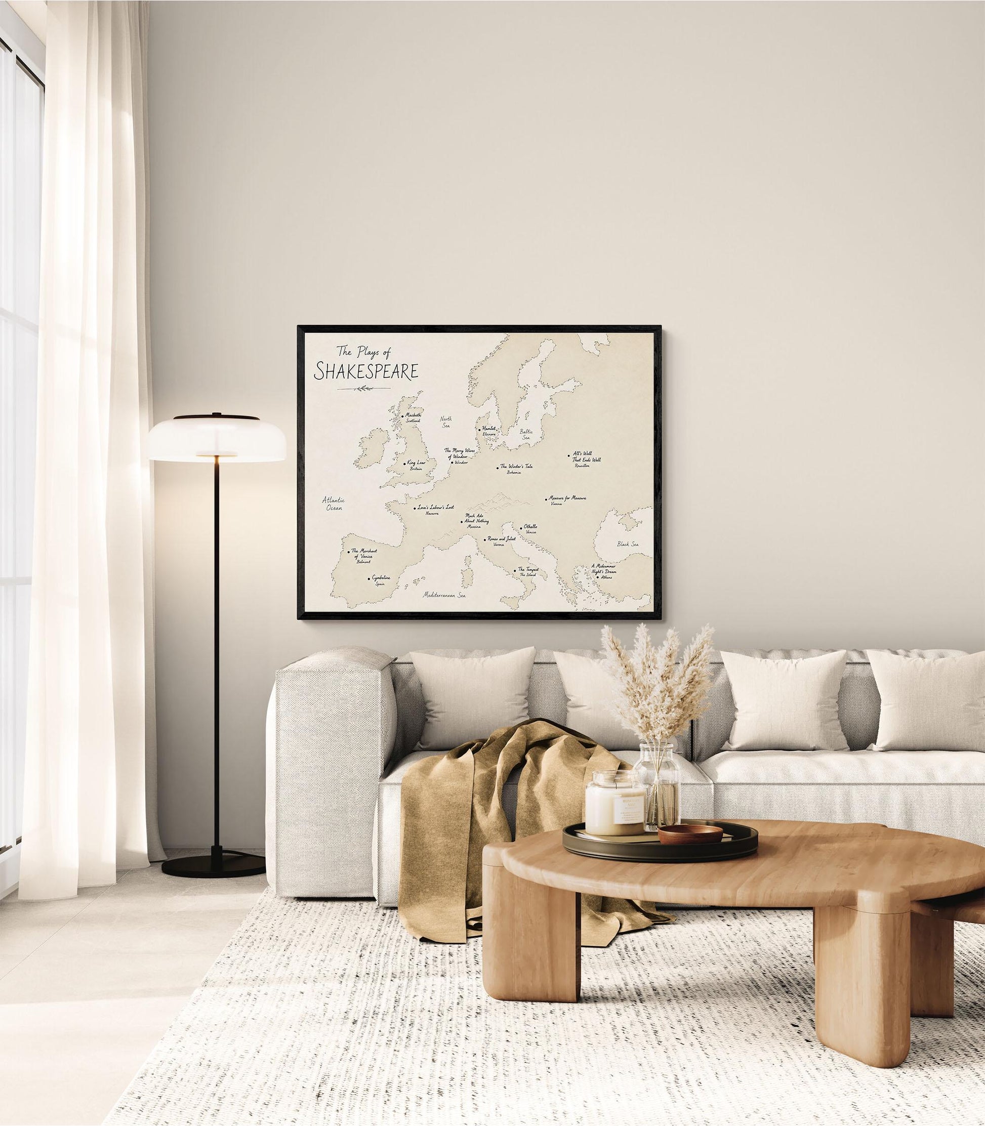Shakespeare Plays Map of Europe Wall Art Print | Literary Poster | English Teacher Gift | Classroom Simple Home Decor