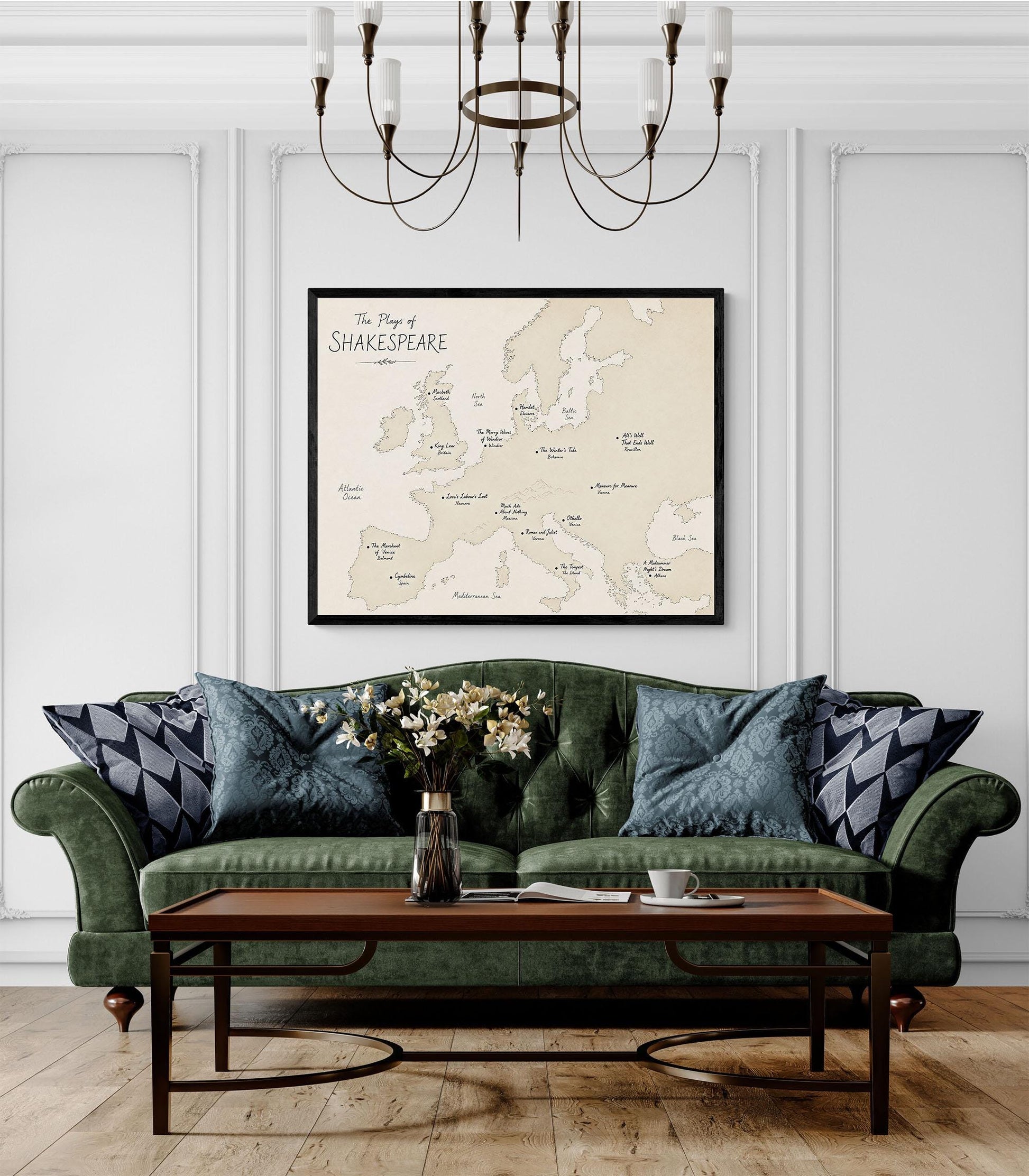 Shakespeare Plays Map of Europe Wall Art Print | Literary Poster | English Teacher Gift | Classroom Simple Home Decor
