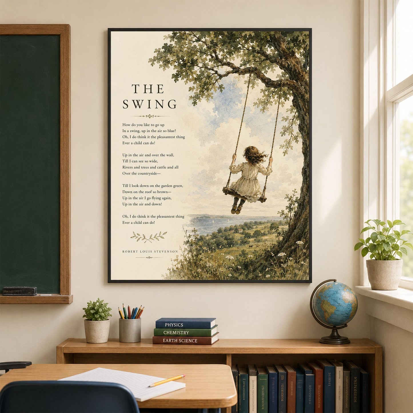 The Swing Poem Quote Wall Art Print | Robert Louis Stevenson | Poetry | Children's Room | Nursery | Vintage Home Decor | Literary Gift