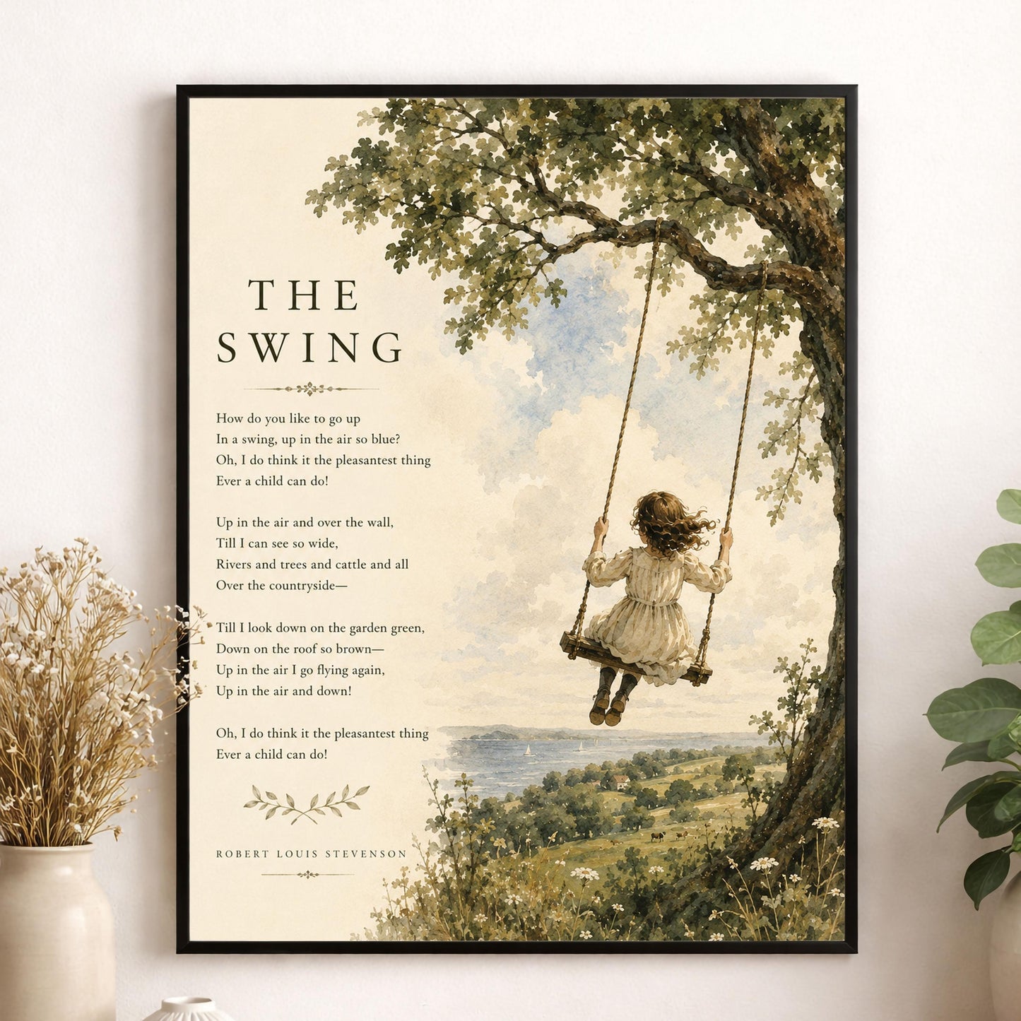 The Swing Poem Quote Wall Art Print | Robert Louis Stevenson | Poetry | Children's Room | Nursery | Vintage Home Decor | Literary Gift