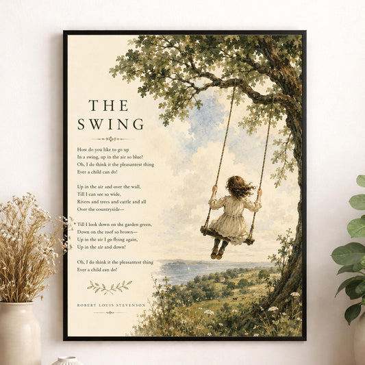 The Swing Poem Quote Wall Art Print | Robert Louis Stevenson | Poetry | Children's Room | Nursery | Vintage Home Decor | Literary Gift