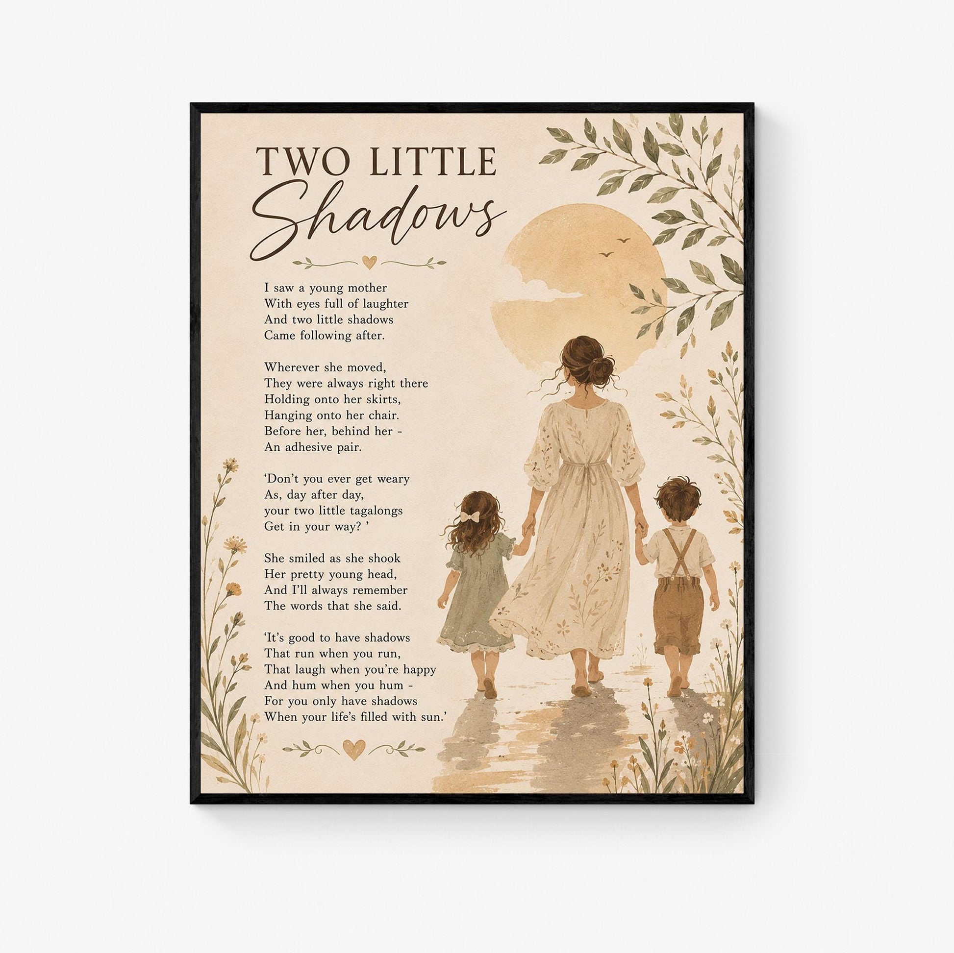 Two Little Shadows Poem Quote Wall Art Print | Poetry | Children's Room | Nursery | Vintage Family Home Decor | Literary Gift