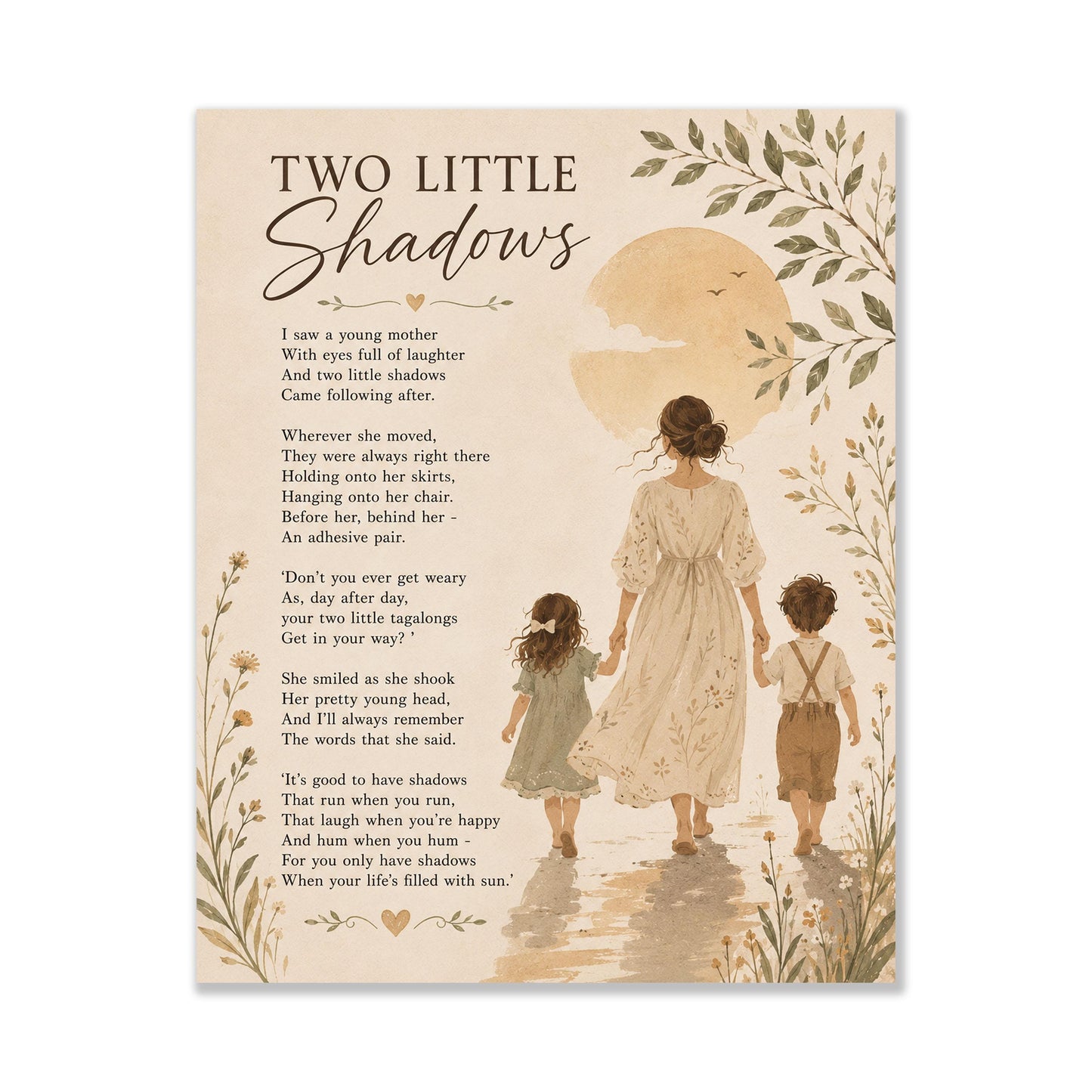 Two Little Shadows Poem Quote Wall Art Print | Poetry | Children's Room | Nursery | Vintage Family Home Decor | Literary Gift