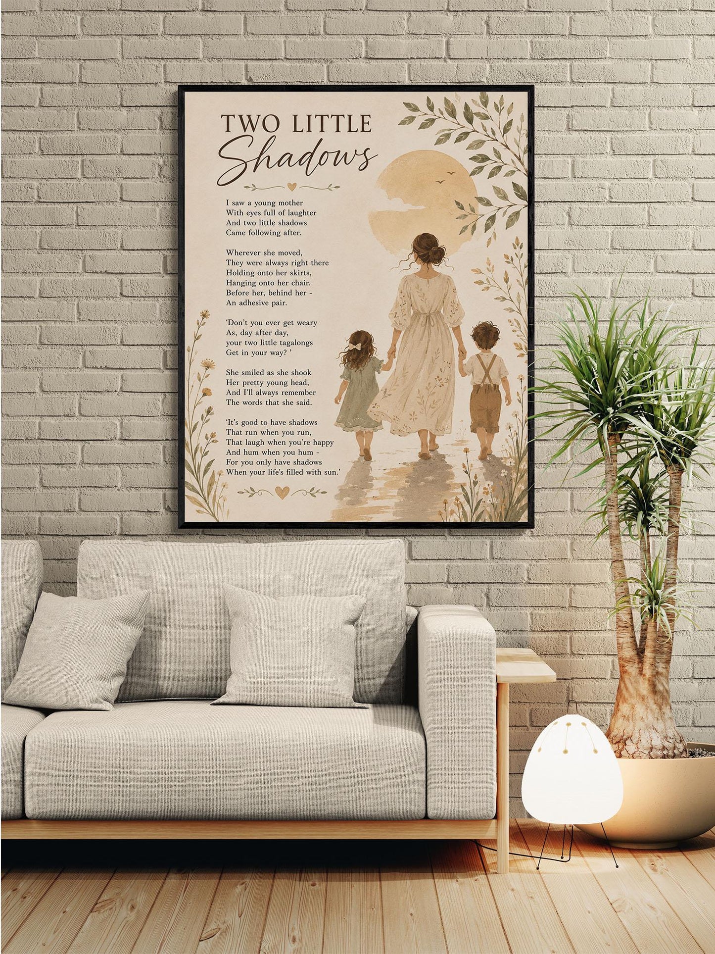 Two Little Shadows Poem Quote Wall Art Print | Poetry | Children's Room | Nursery | Vintage Family Home Decor | Literary Gift