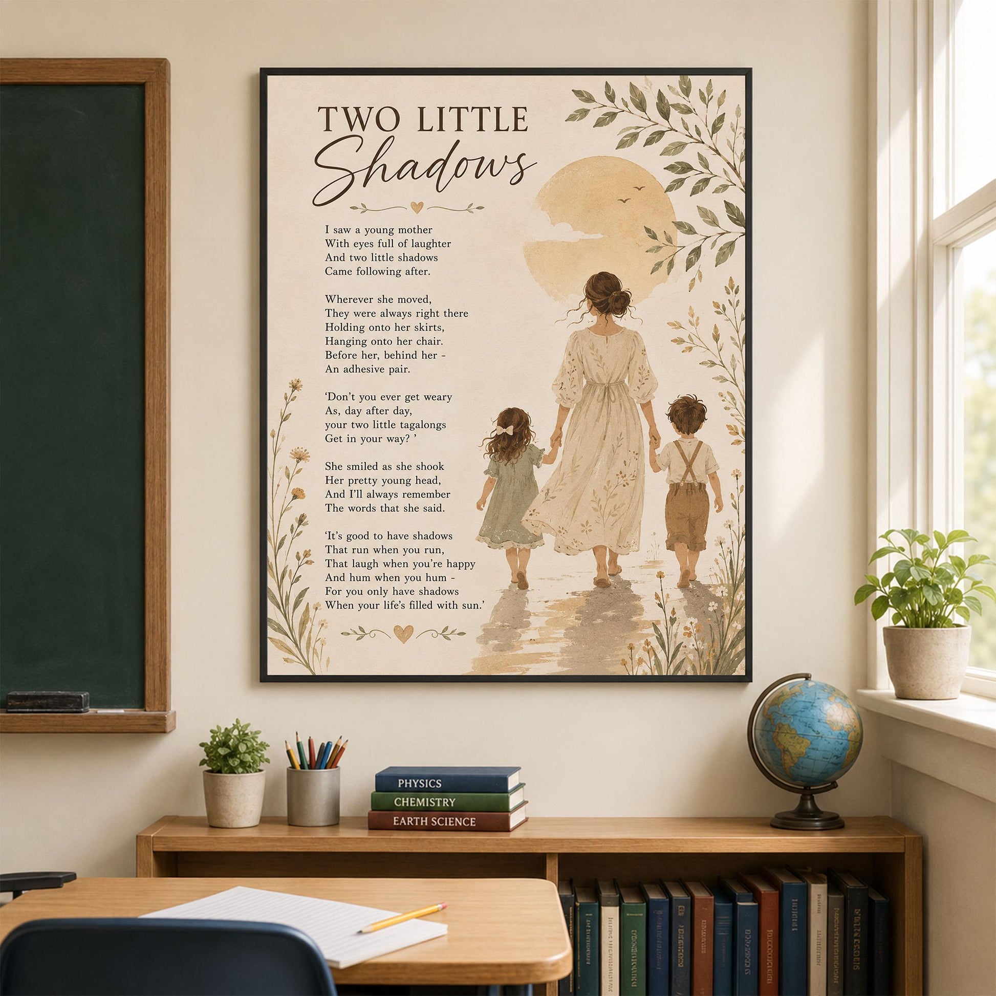 Two Little Shadows Poem Quote Wall Art Print | Poetry | Children's Room | Nursery | Vintage Family Home Decor | Literary Gift