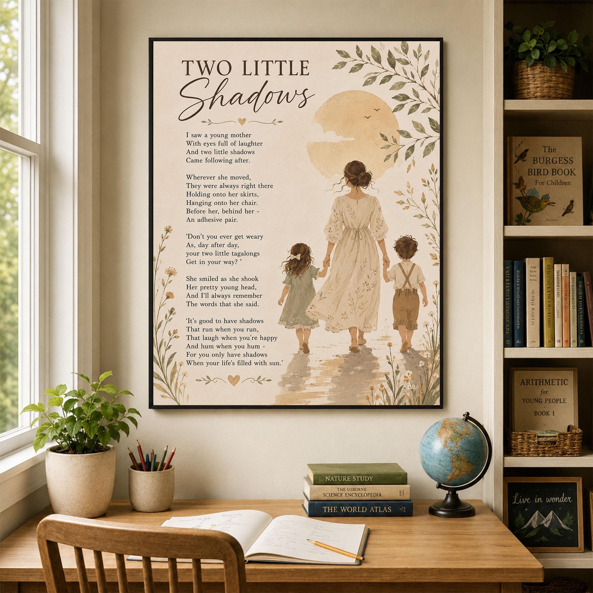 Two Little Shadows Poem Quote Wall Art Print | Poetry | Children's Room | Nursery | Vintage Family Home Decor | Literary Gift