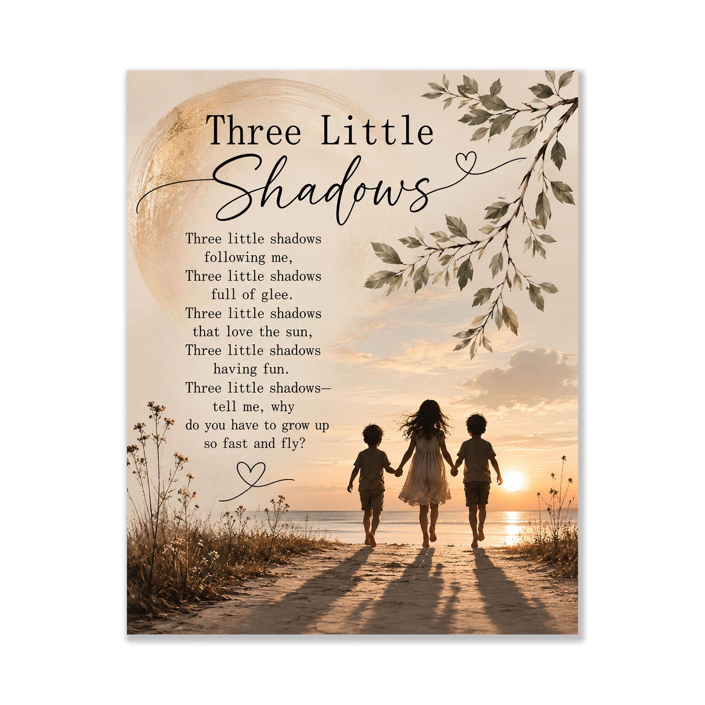 Three Little Shadows Poem Wall Art Print | Poetry | Children's Room | Nursery | Vintage Family Home Decor | Literary Gift