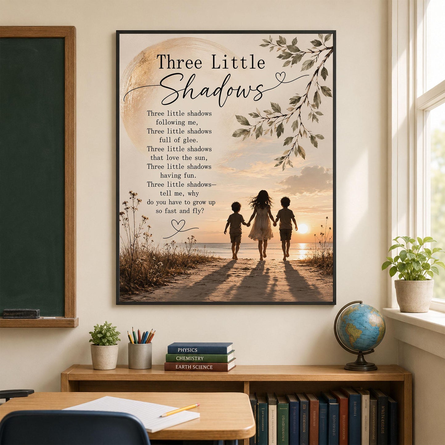 Three Little Shadows Poem Wall Art Print | Poetry | Children's Room | Nursery | Vintage Family Home Decor | Literary Gift