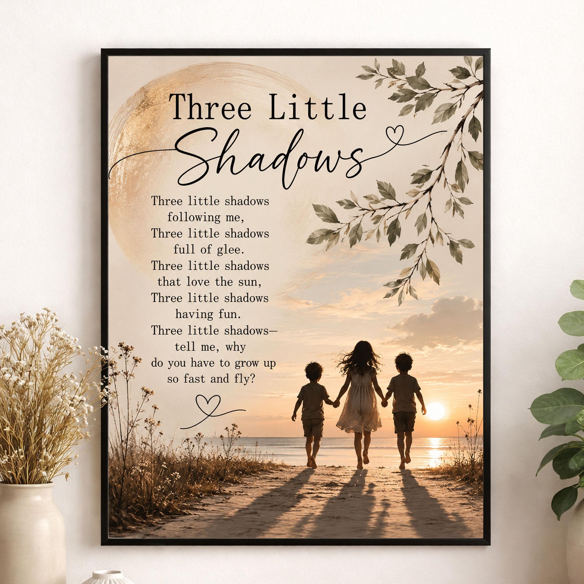 Three Little Shadows Poem Wall Art Print | Poetry | Children's Room | Nursery | Vintage Family Home Decor | Literary Gift