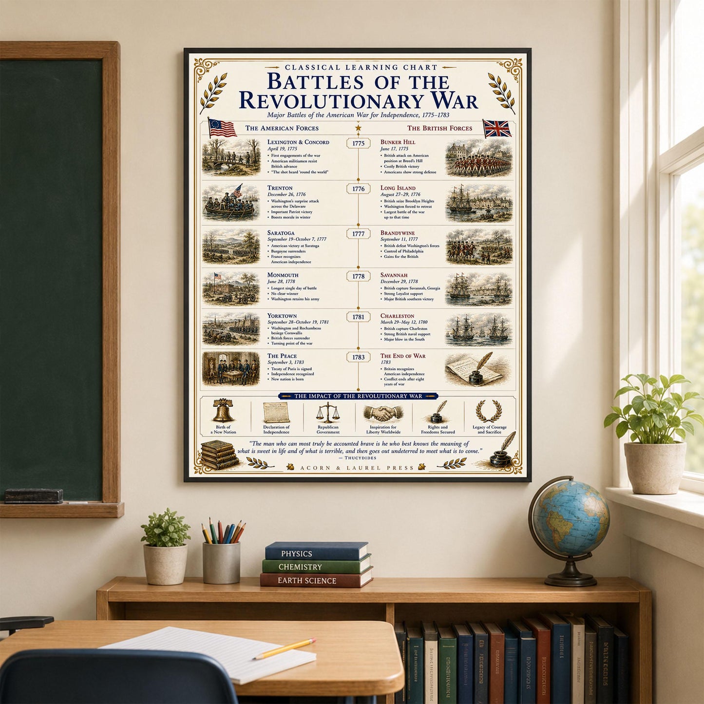 Battles of the Revolutionary War Chart Wall Art Print, Classical Learning Poster, Teacher Classroom Reference, Homeschool, History Decor