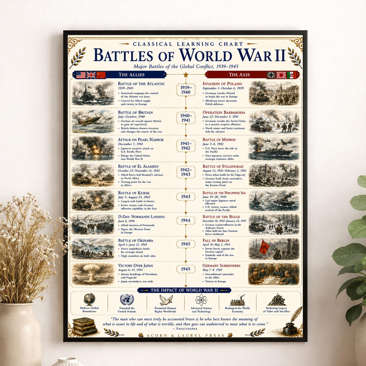Battles of the World War 2 Chart Wall Art Print, Classical Learning Poster, Teacher Classroom Reference, Homeschool, World History Decor