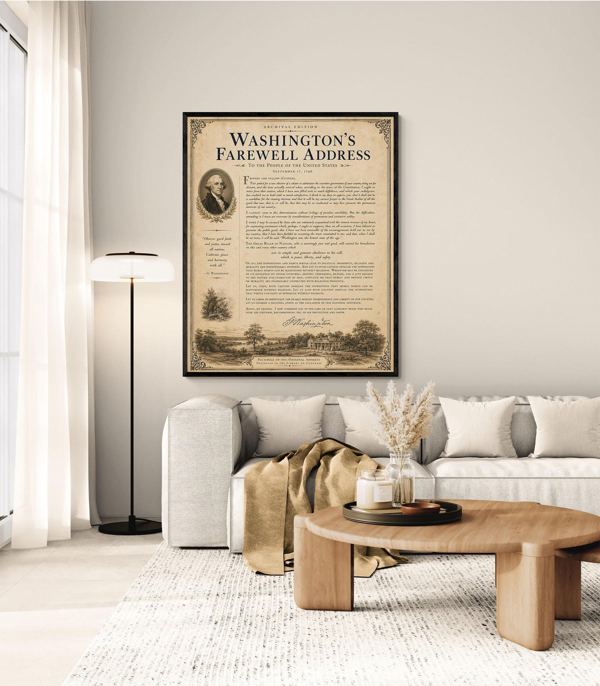 George Washington's Farewell Address Wall Art Print | American Revolution | Patriotic Americana | Vintage Historical Home Decor