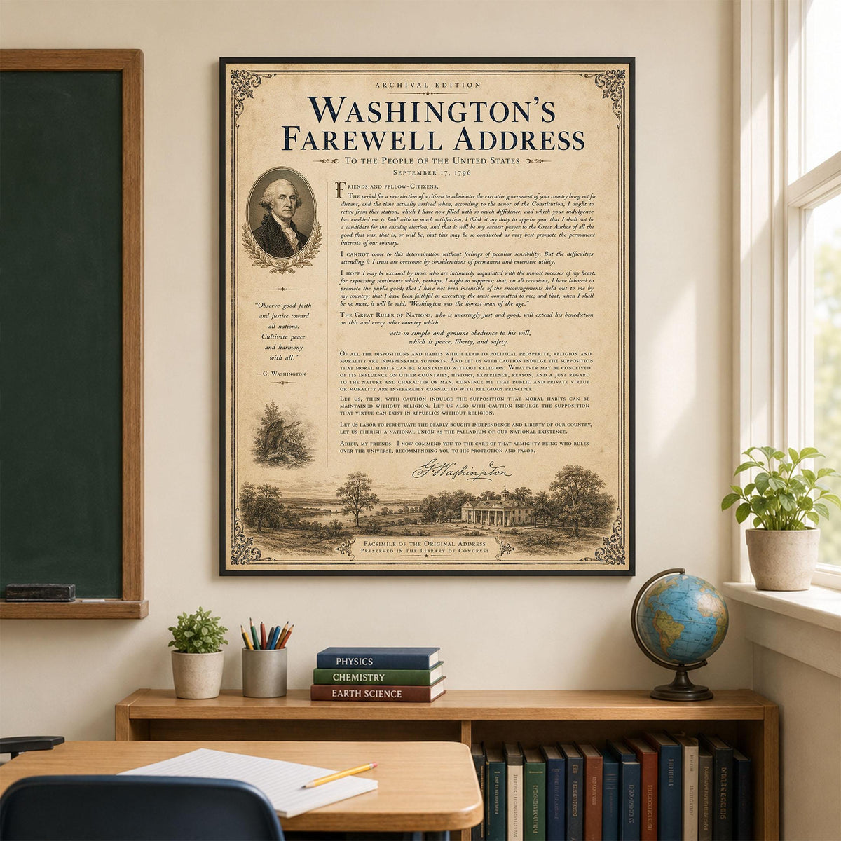 George Washington's Farewell Address Wall Art Print | American Revolution | Patriotic Americana | Vintage Historical Home Decor