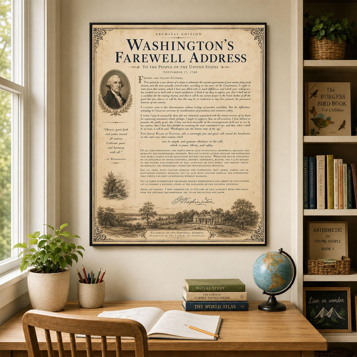 George Washington's Farewell Address Wall Art Print | American Revolution | Patriotic Americana | Vintage Historical Home Decor