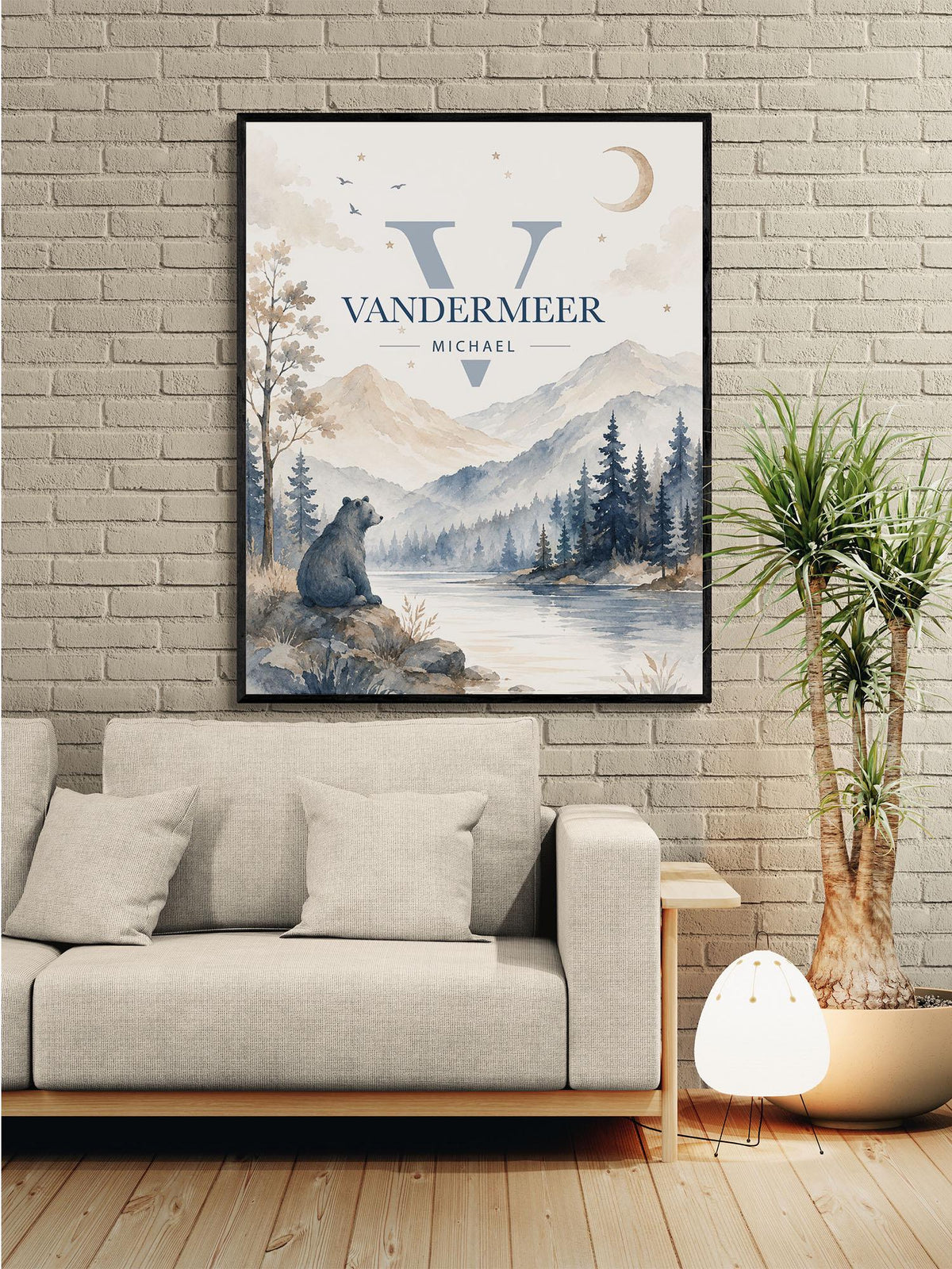 Personalized Bear Name Nursery Wall Art Print | Children’s Home Decor | Custom | For Boy | Kids | Mountain Woodland Bear | Family Artwork