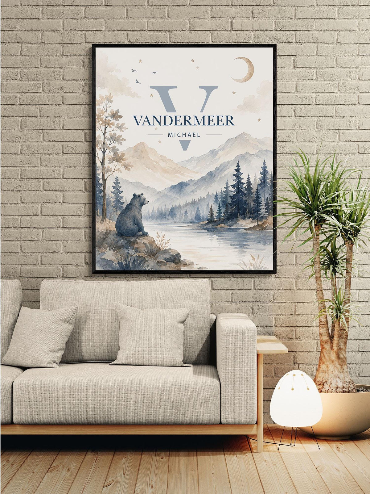 Personalized Bear Name Nursery Wall Art Print | Children’s Home Decor | Custom | For Boy | Kids | Mountain Woodland Bear | Family Artwork