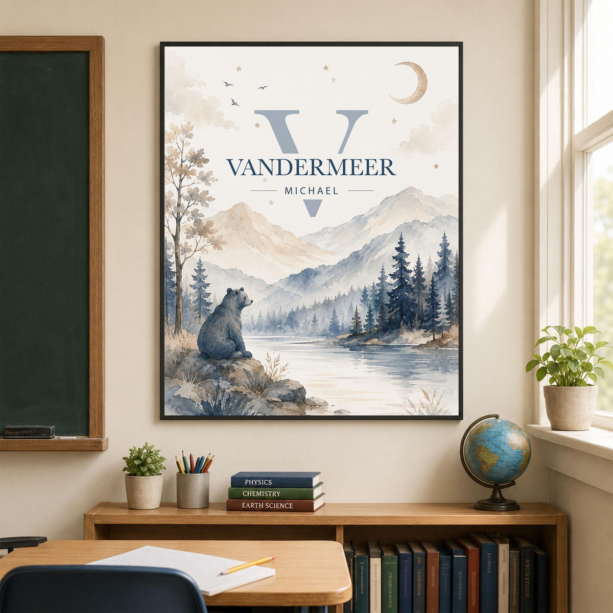Personalized Bear Name Nursery Wall Art Print | Children’s Home Decor | Custom | For Boy | Kids | Mountain Woodland Bear | Family Artwork