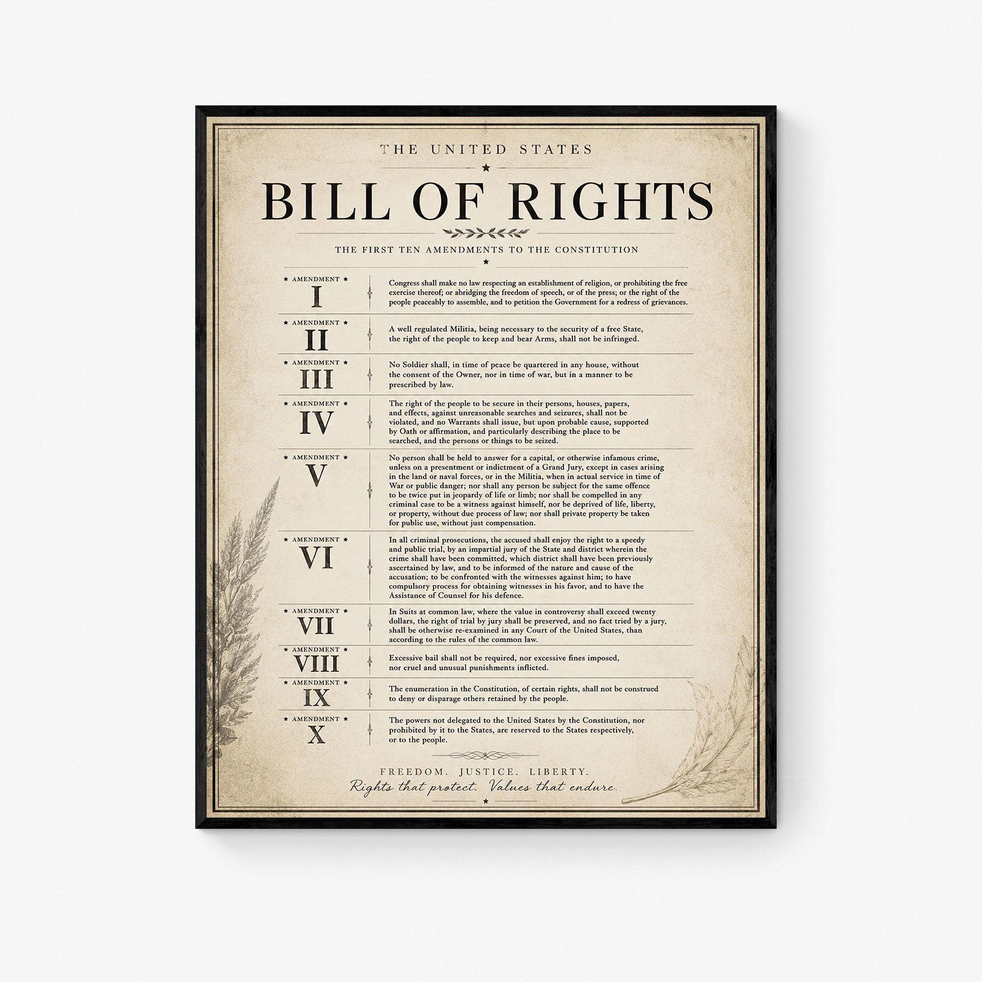 Bill of Rights Wall Art Print | American Constitutional Amendments | Historical Americana | Civics Classroom | Vintage Patriotic Home Decor