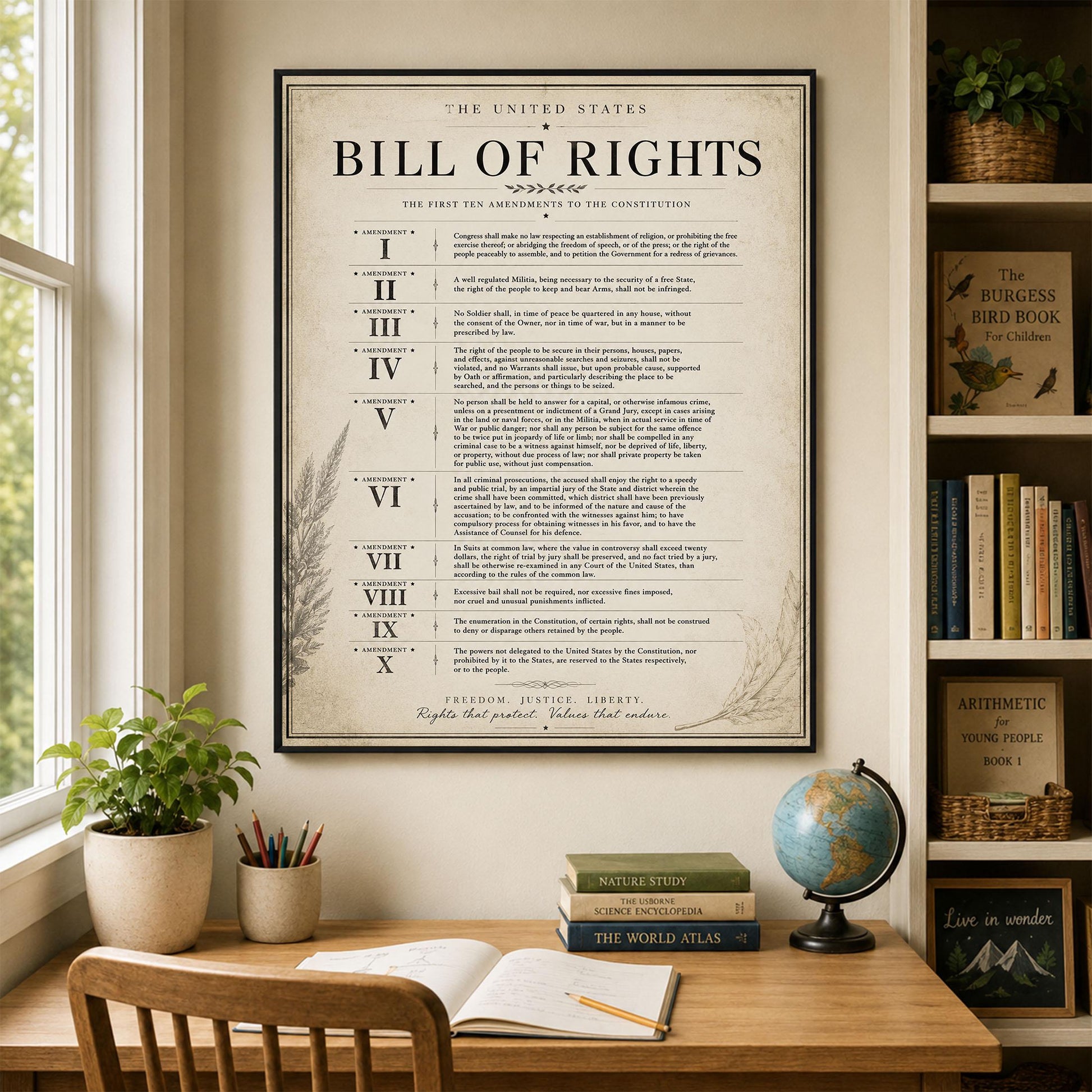 Bill of Rights Wall Art Print | American Constitutional Amendments | Historical Americana | Civics Classroom | Vintage Patriotic Home Decor