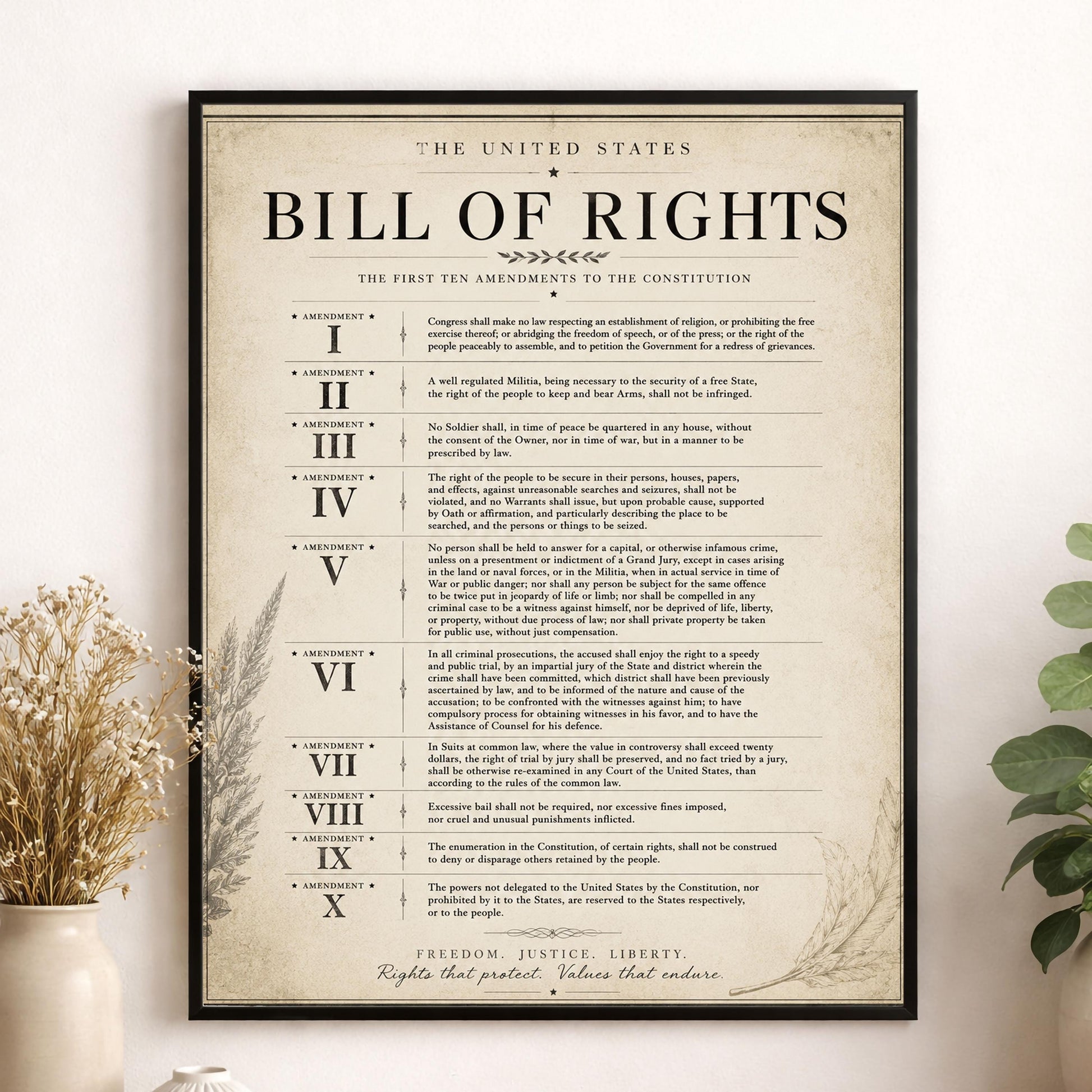 Bill of Rights Wall Art Print | American Constitutional Amendments | Historical Americana | Civics Classroom | Vintage Patriotic Home Decor