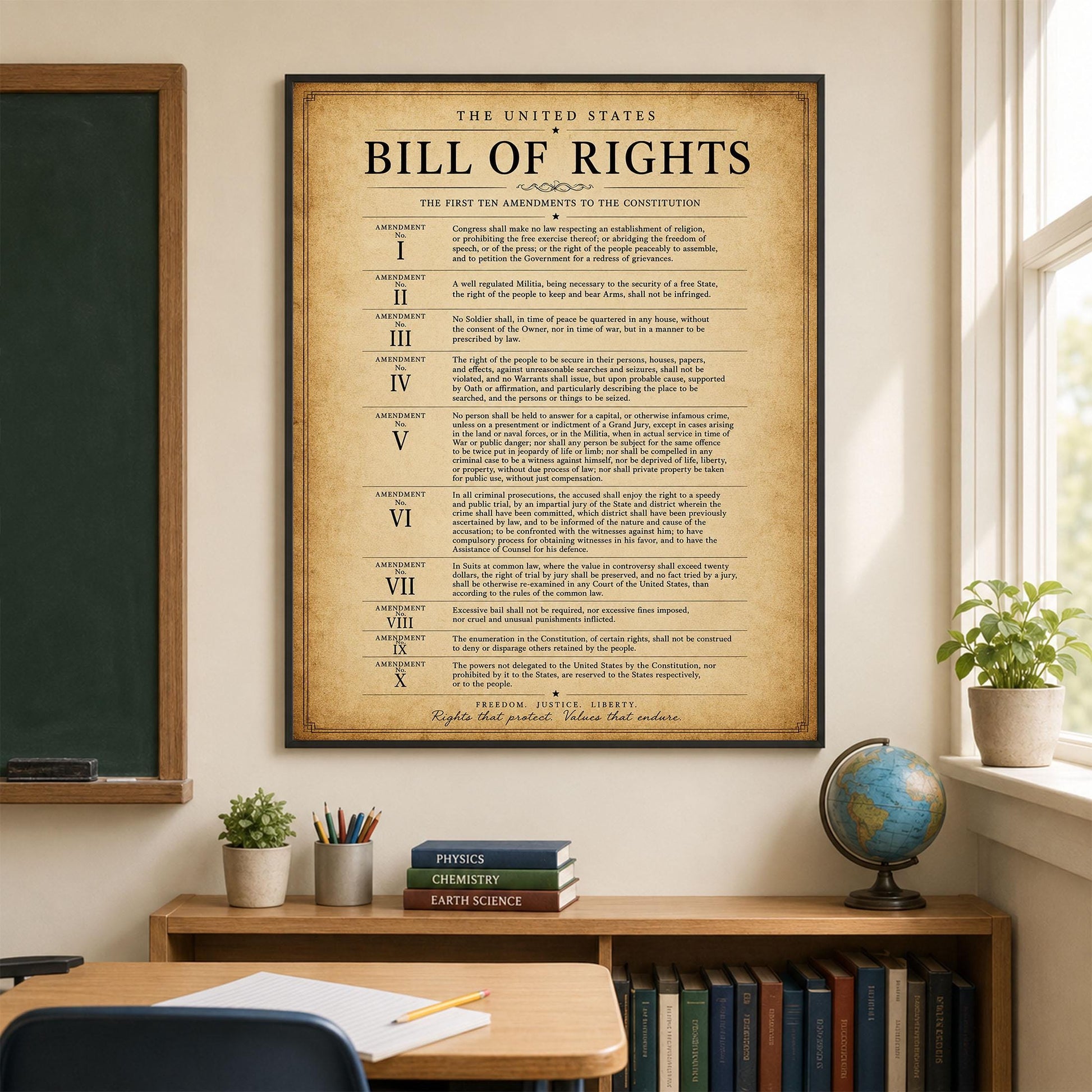 Bill of Rights Wall Art Print | American Constitutional Amendments | Historical Americana | Civics Classroom | Liberty Patriotic Home Decor