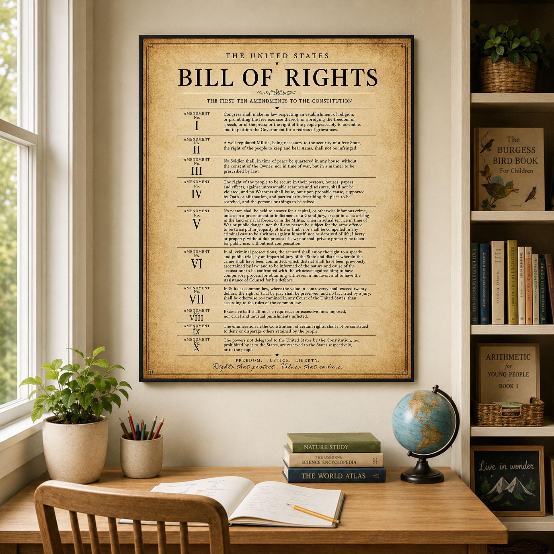 Bill of Rights Wall Art Print | American Constitutional Amendments | Historical Americana | Civics Classroom | Liberty Patriotic Home Decor