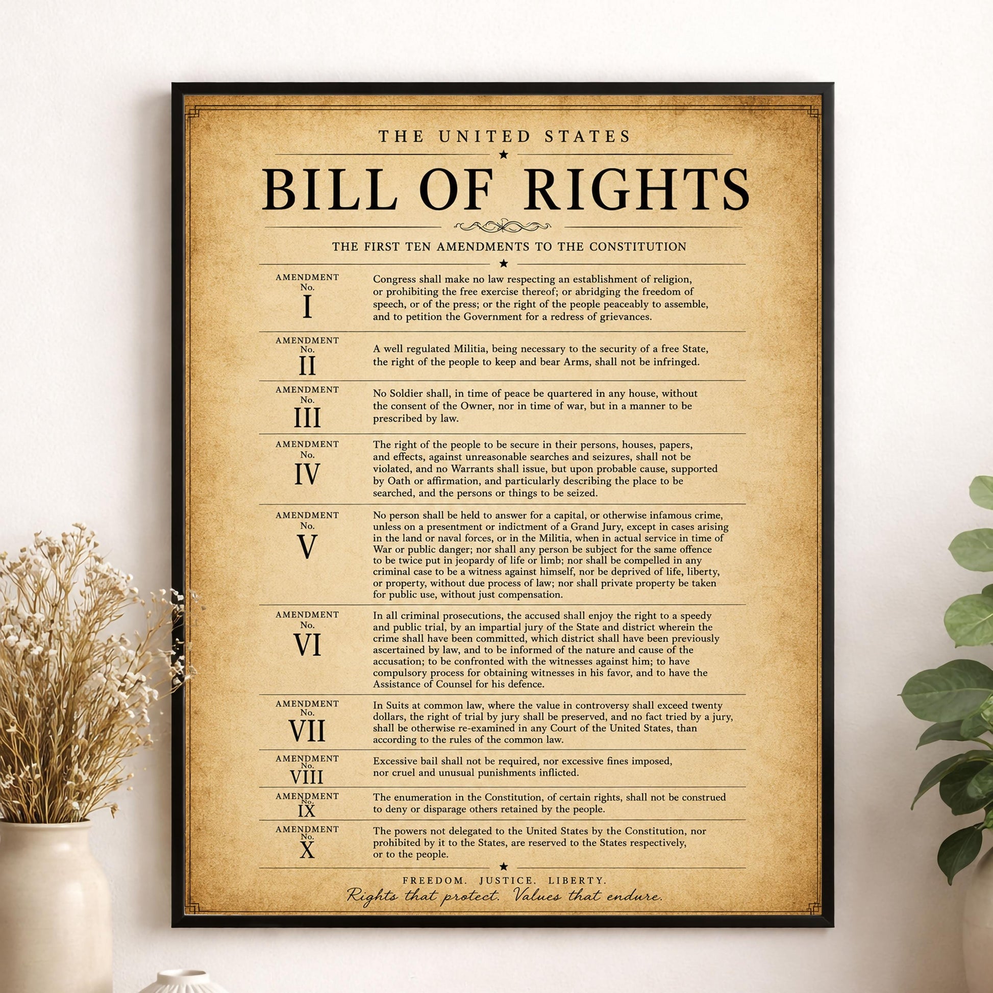 Bill of Rights Wall Art Print | American Constitutional Amendments | Historical Americana | Civics Classroom | Liberty Patriotic Home Decor