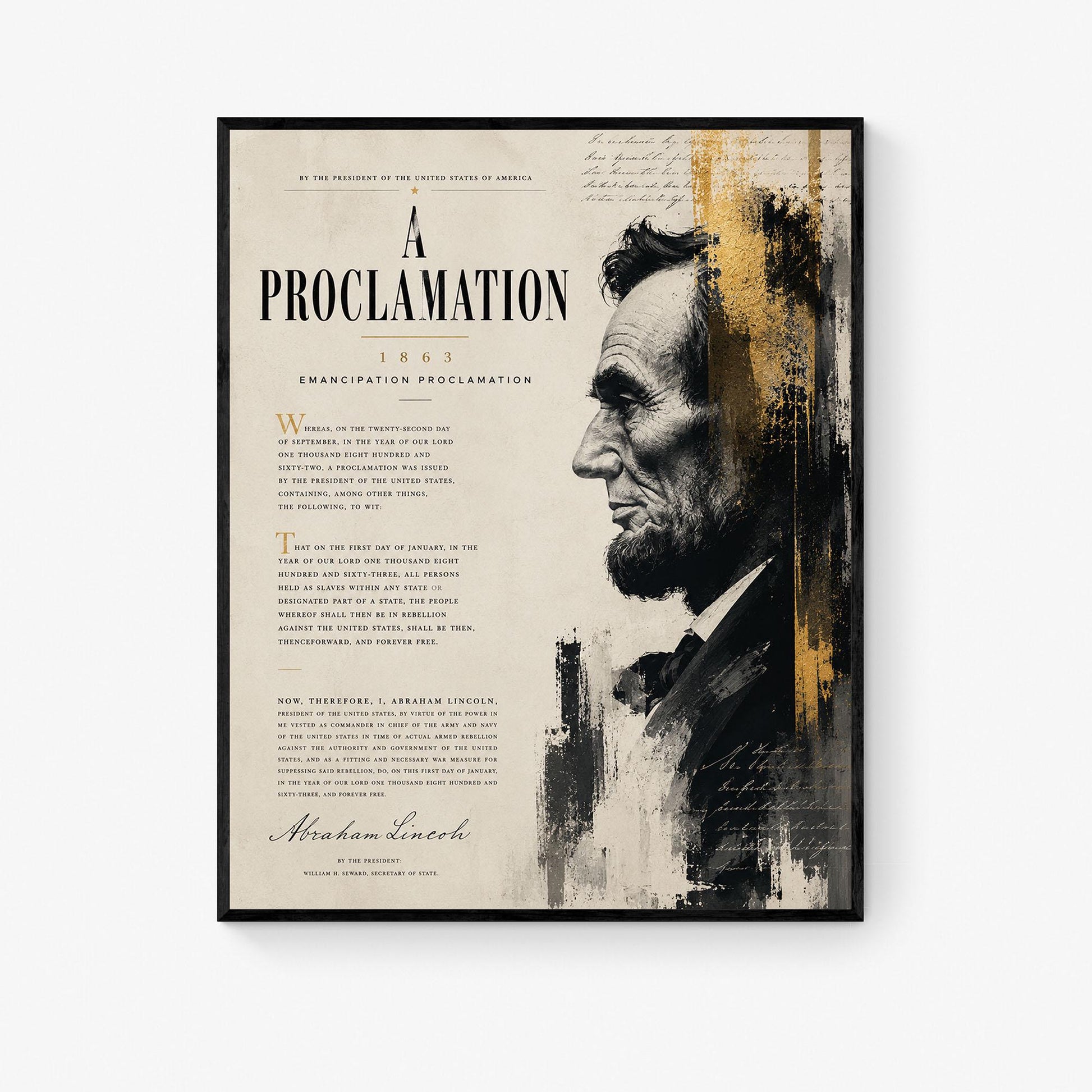 Emancipation Proclamation Wall Art Print, Abraham Lincoln Portrait, American History Home Decor, Freedom Document, Historical Office
