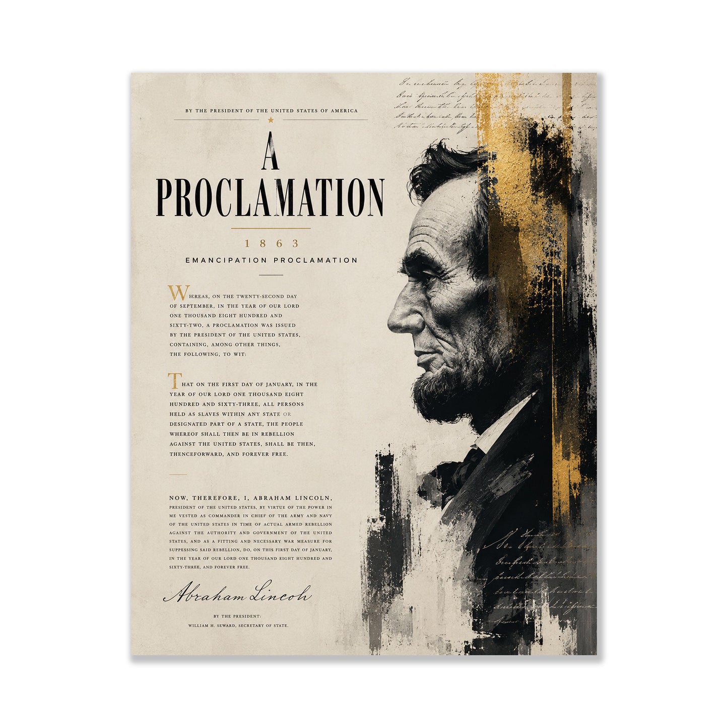 Emancipation Proclamation Wall Art Print, Abraham Lincoln Portrait, American History Home Decor, Freedom Document, Historical Office