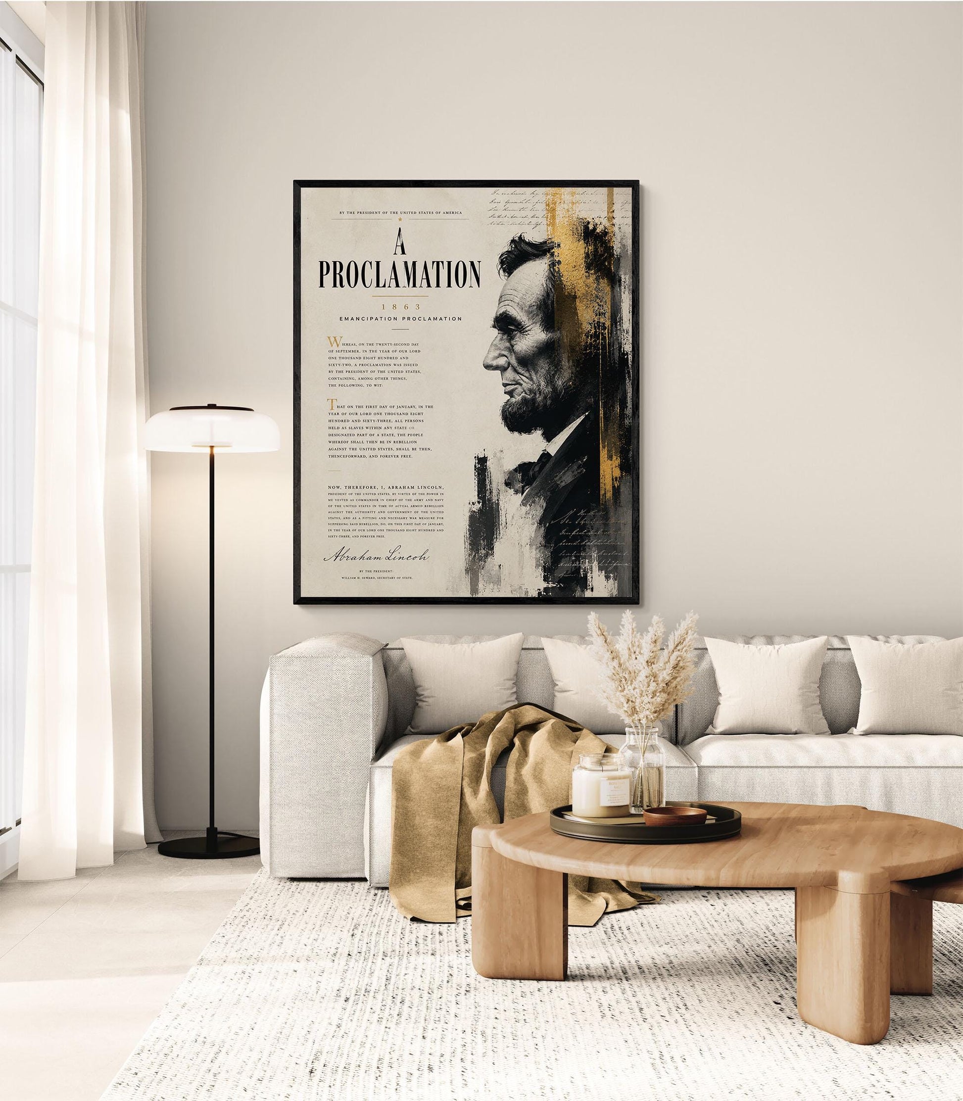 Emancipation Proclamation Wall Art Print, Abraham Lincoln Portrait, American History Home Decor, Freedom Document, Historical Office