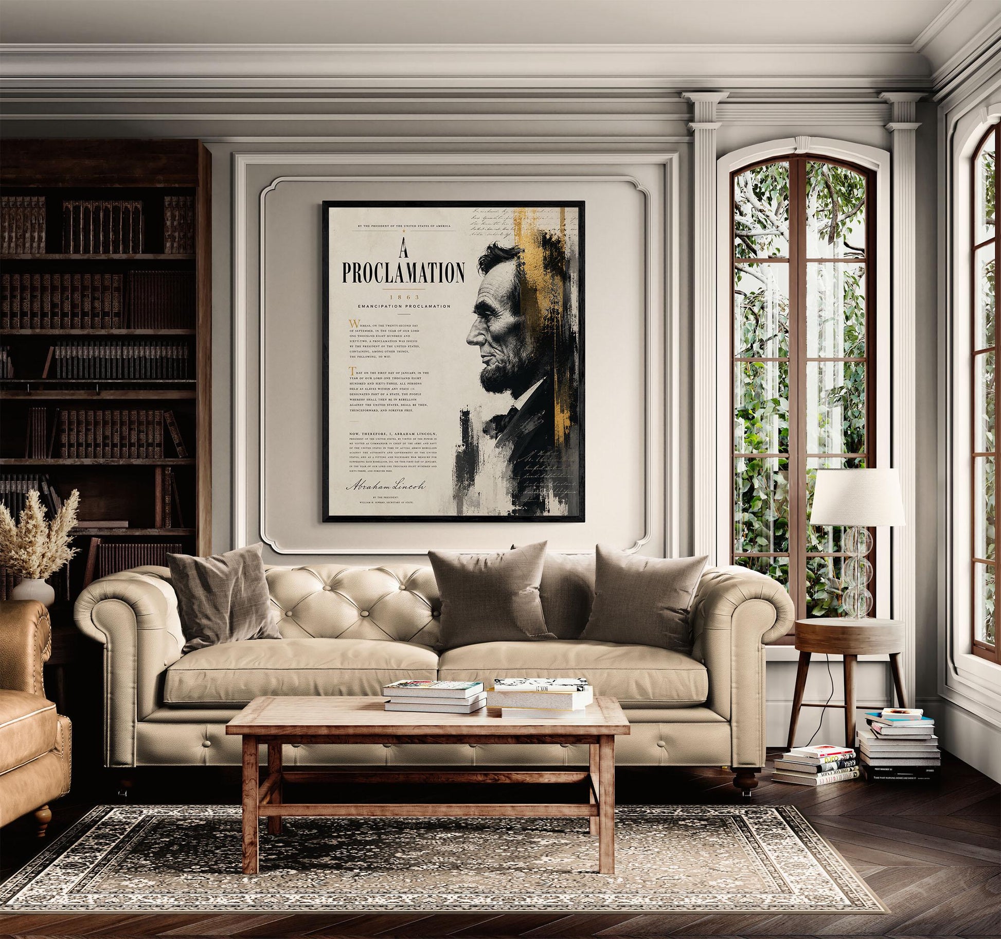 Emancipation Proclamation Wall Art Print, Abraham Lincoln Portrait, American History Home Decor, Freedom Document, Historical Office