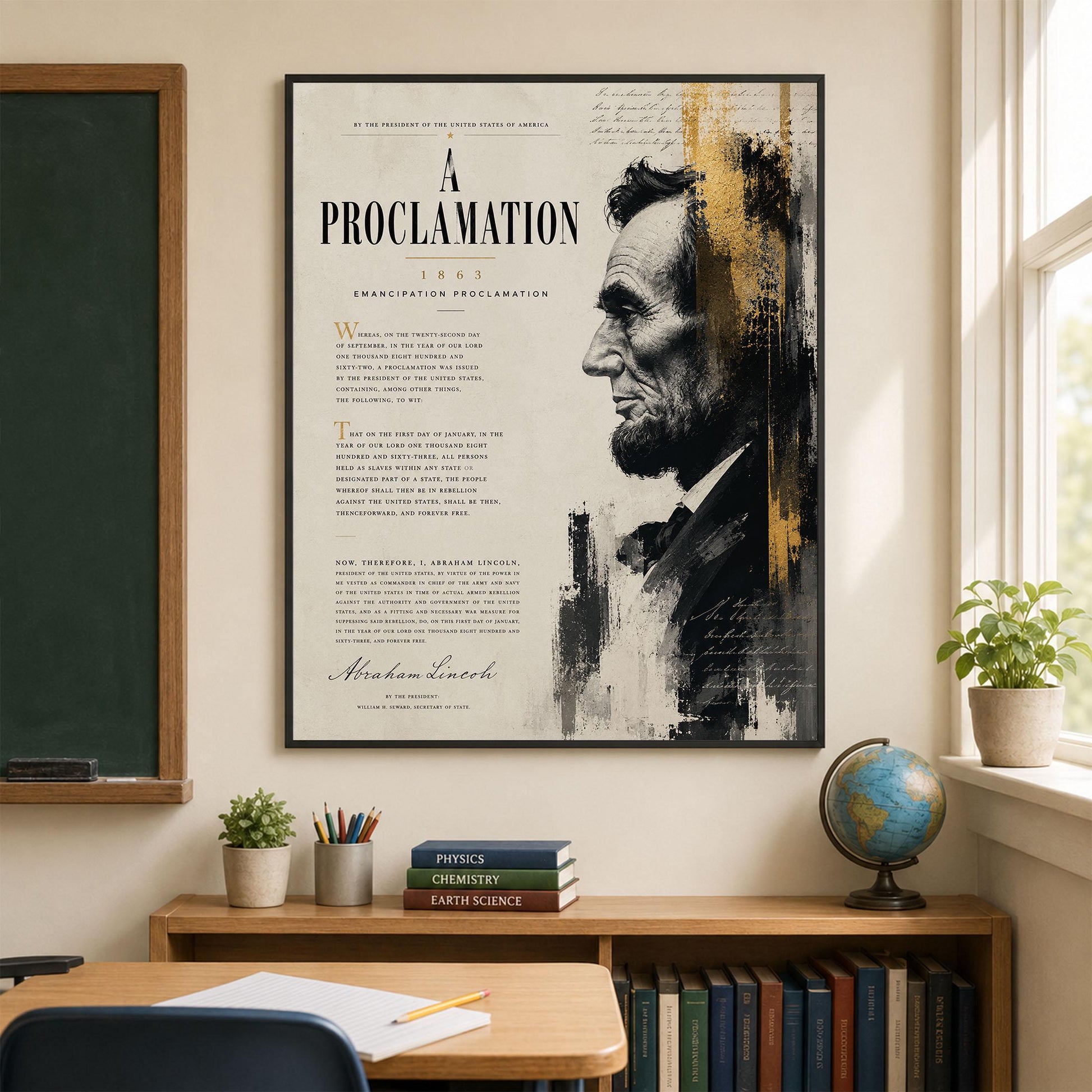Emancipation Proclamation Wall Art Print, Abraham Lincoln Portrait, American History Home Decor, Freedom Document, Historical Office