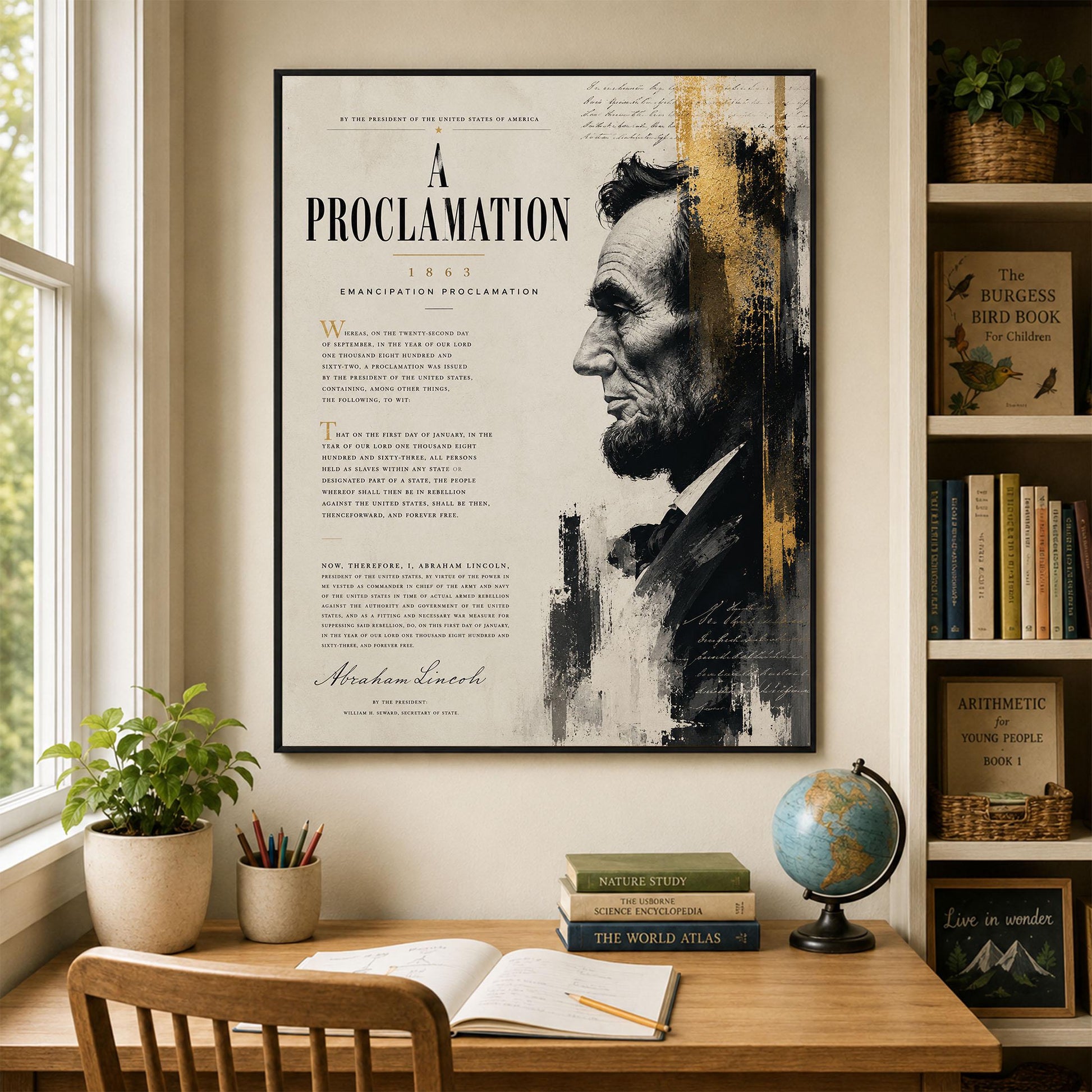 Emancipation Proclamation Wall Art Print, Abraham Lincoln Portrait, American History Home Decor, Freedom Document, Historical Office