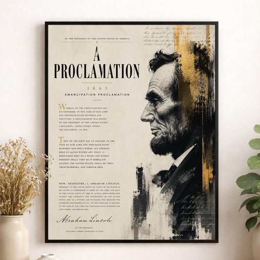 Emancipation Proclamation Wall Art Print, Abraham Lincoln Portrait, American History Home Decor, Freedom Document, Historical Office