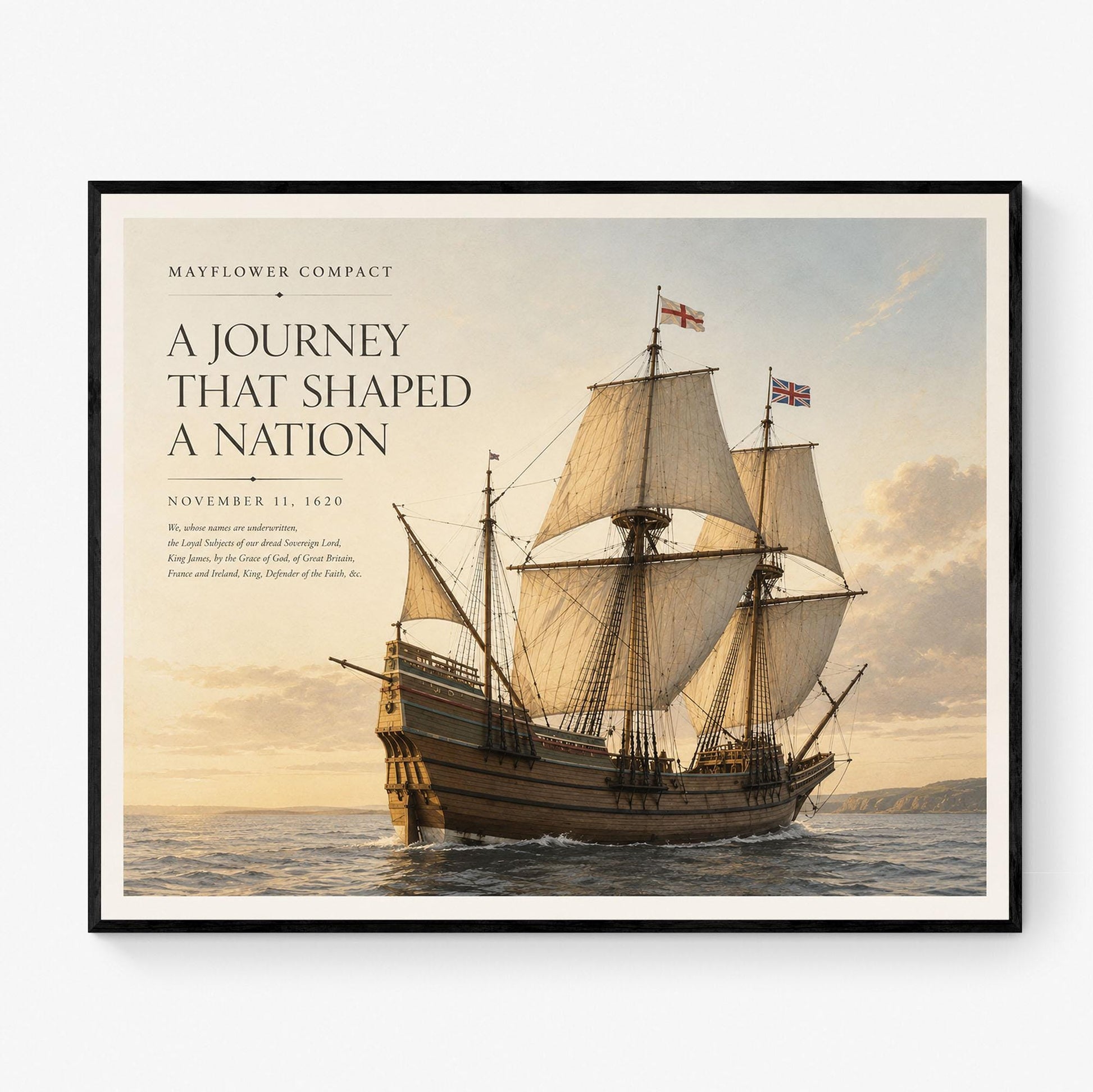 Mayflower Compact Wall Art Print, Pilgrim Ship Historical Home Decor, American Founding Documents, Teacher Classroom, History Office Poster