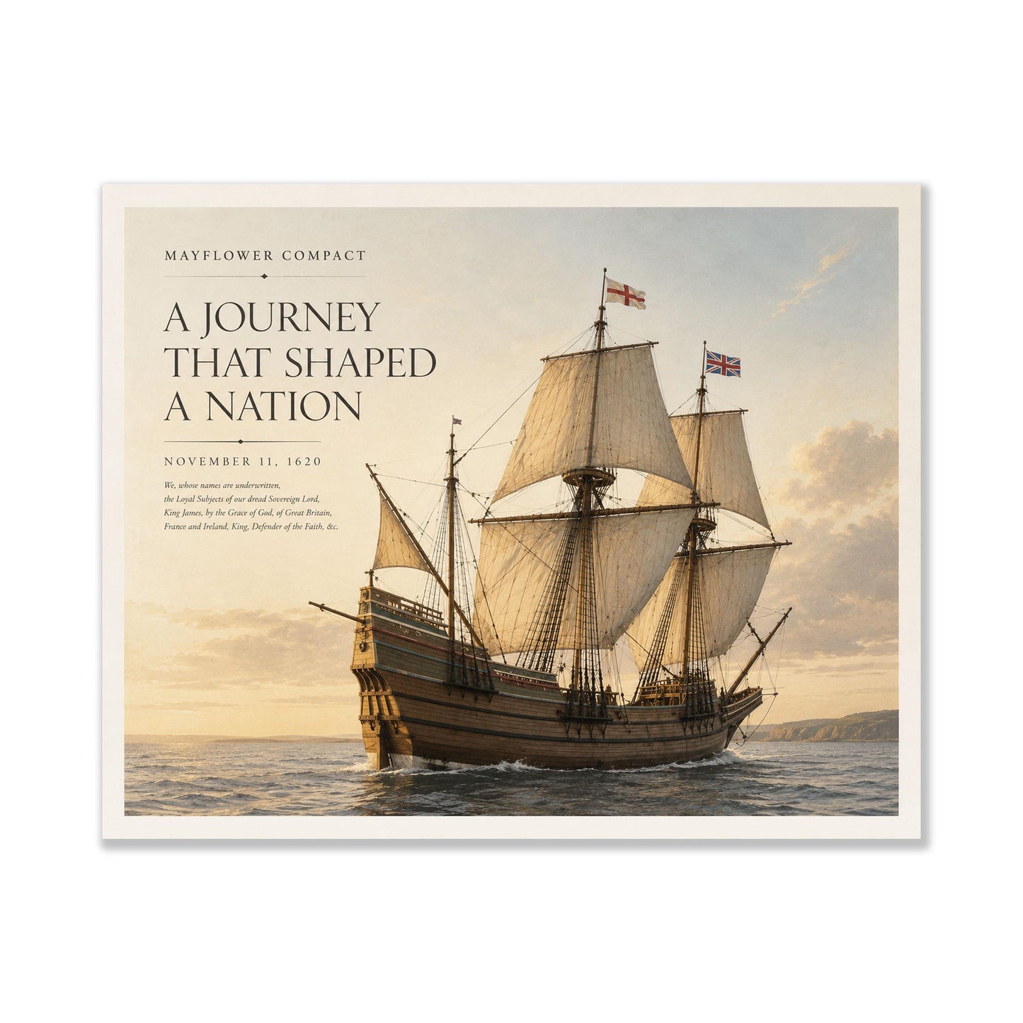 Mayflower Compact Wall Art Print, Pilgrim Ship Historical Home Decor, American Founding Documents, Teacher Classroom, History Office Poster