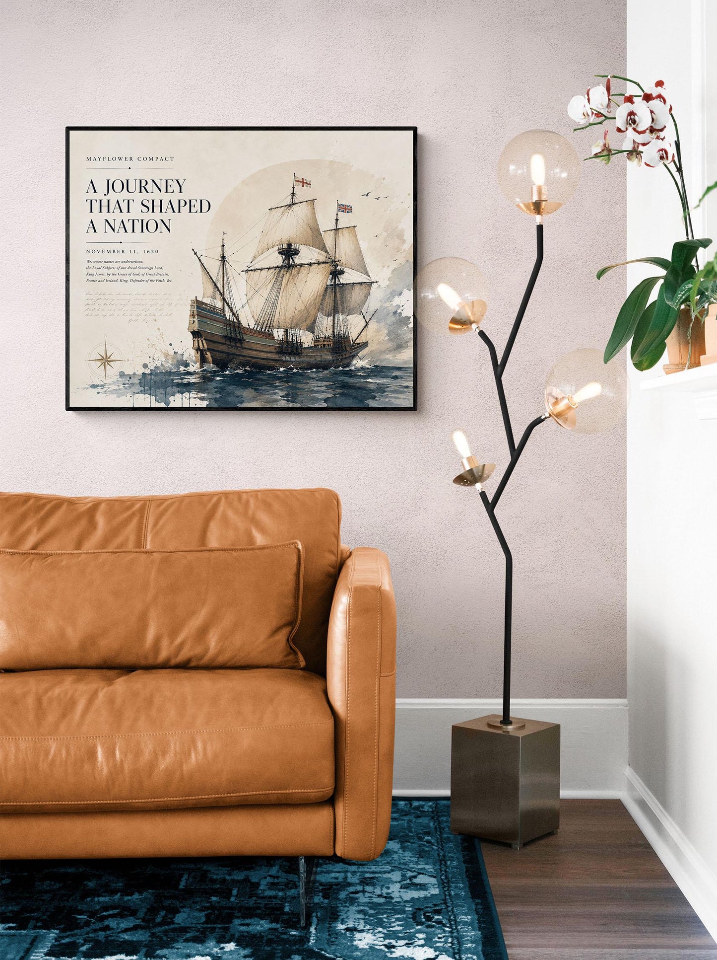 Mayflower Compact Wall Art Print, Pilgrim Ship Watercolor, American History Home Decor, Colonial Maritime Artwork, Founding Documents Gift