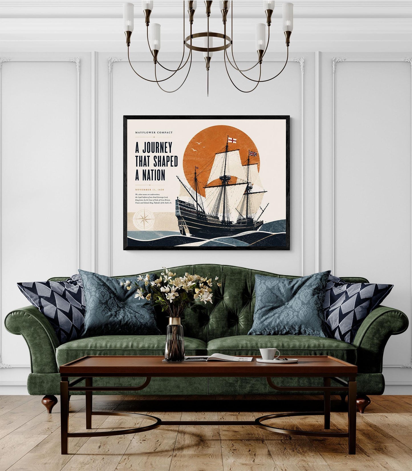 Mayflower Compact Wall Art Print, Pilgrim Ship Poster, American History Home Decor, Coastal Historical Artwork, Founding Documents Gift